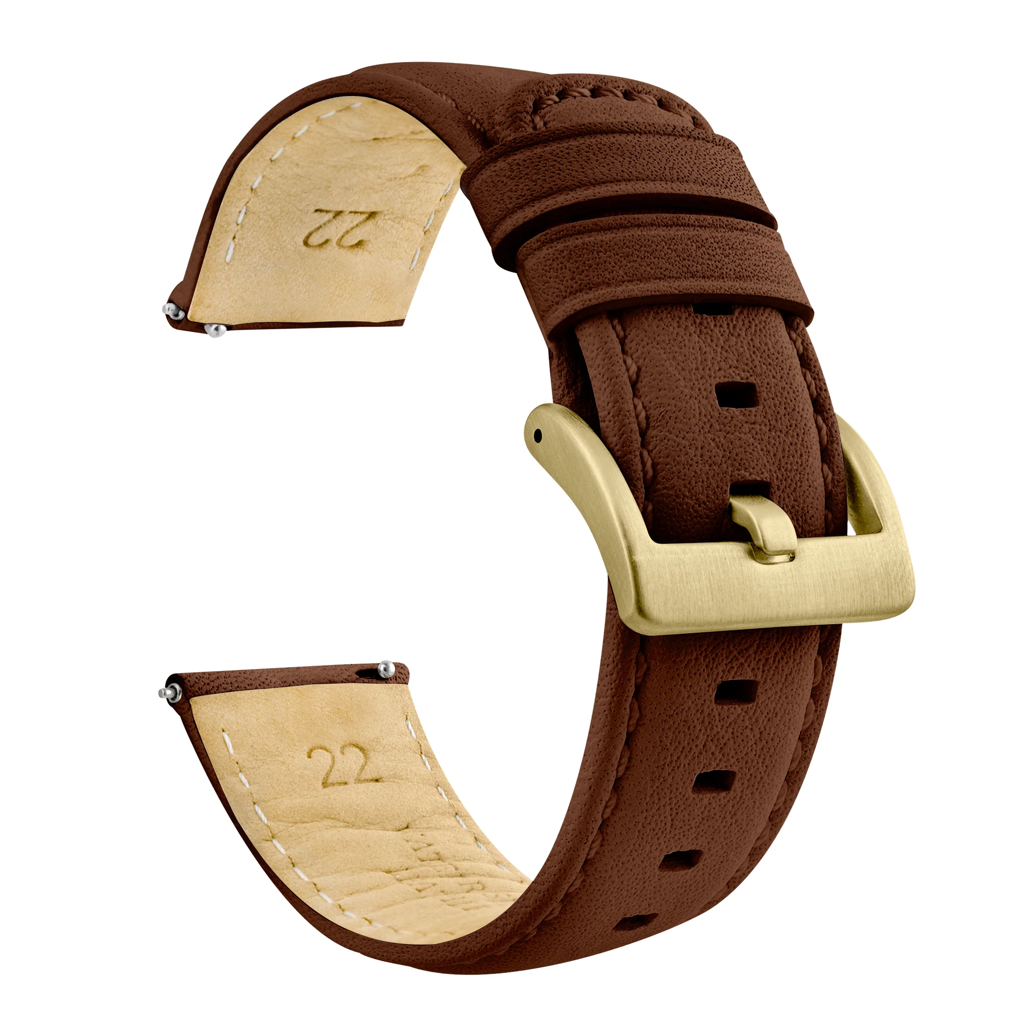 Light Brown Water Resistant Leather Brown Stitching Watch Band - Image 10