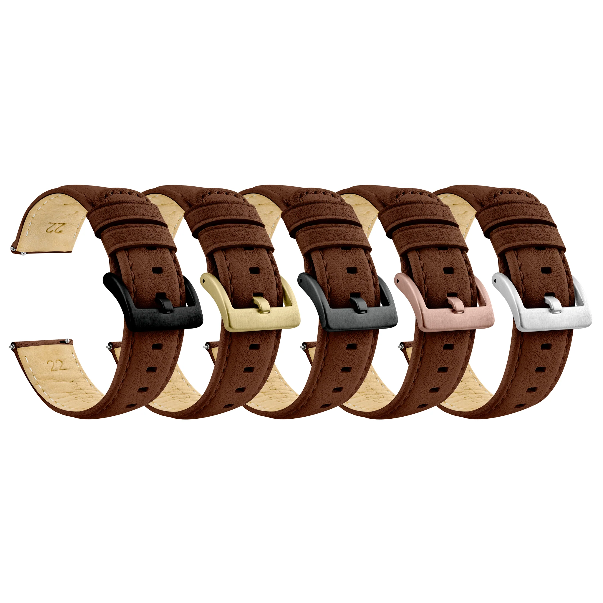 Light Brown Water Resistant Leather Brown Stitching Watch Band - Image 3