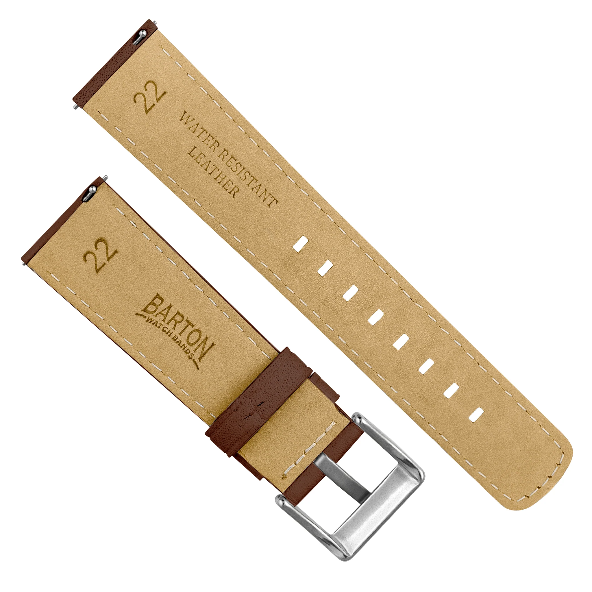 Light Brown Water Resistant Leather Brown Stitching Watch Band - Image 5