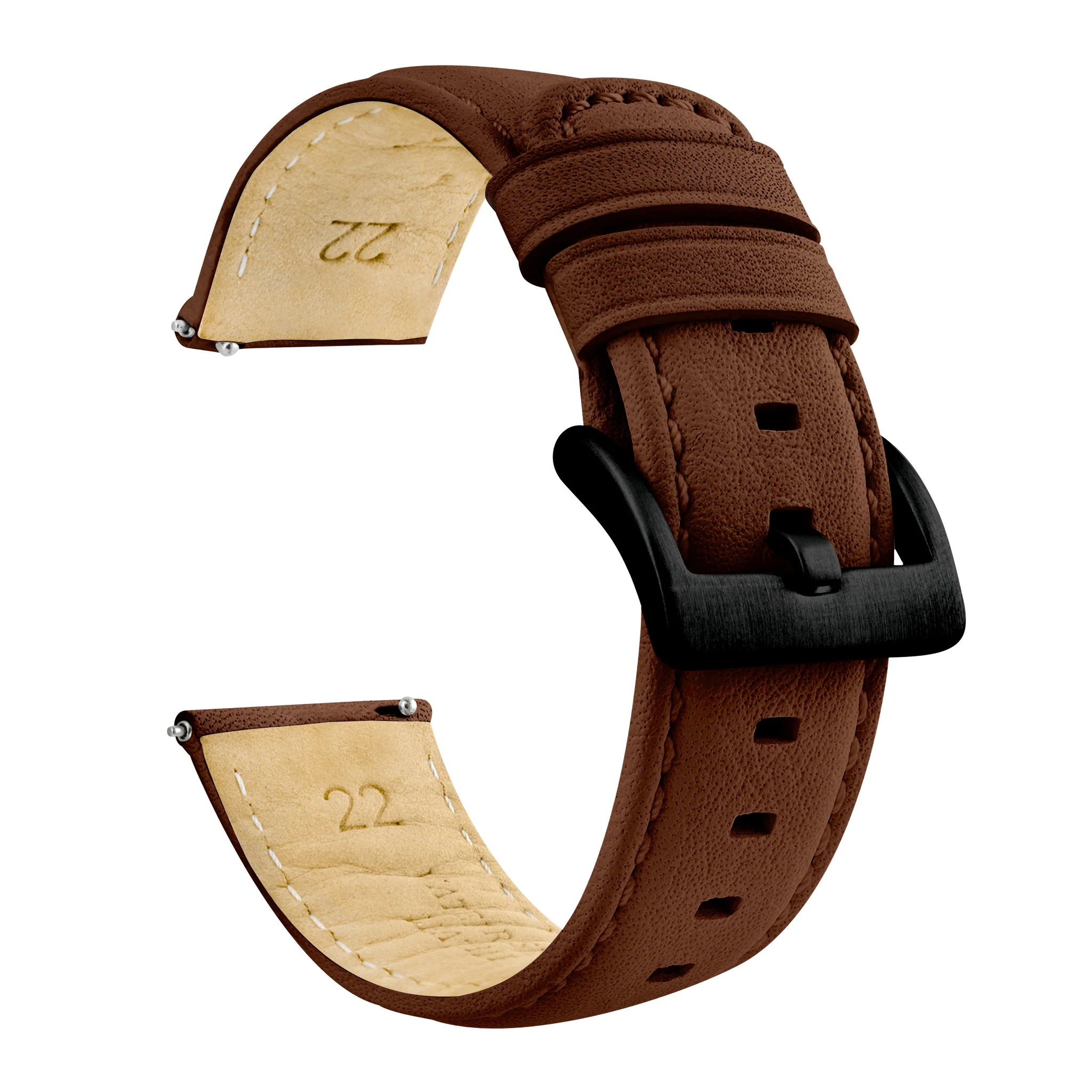 Light Brown Water Resistant Leather Brown Stitching Watch Band - Image 6