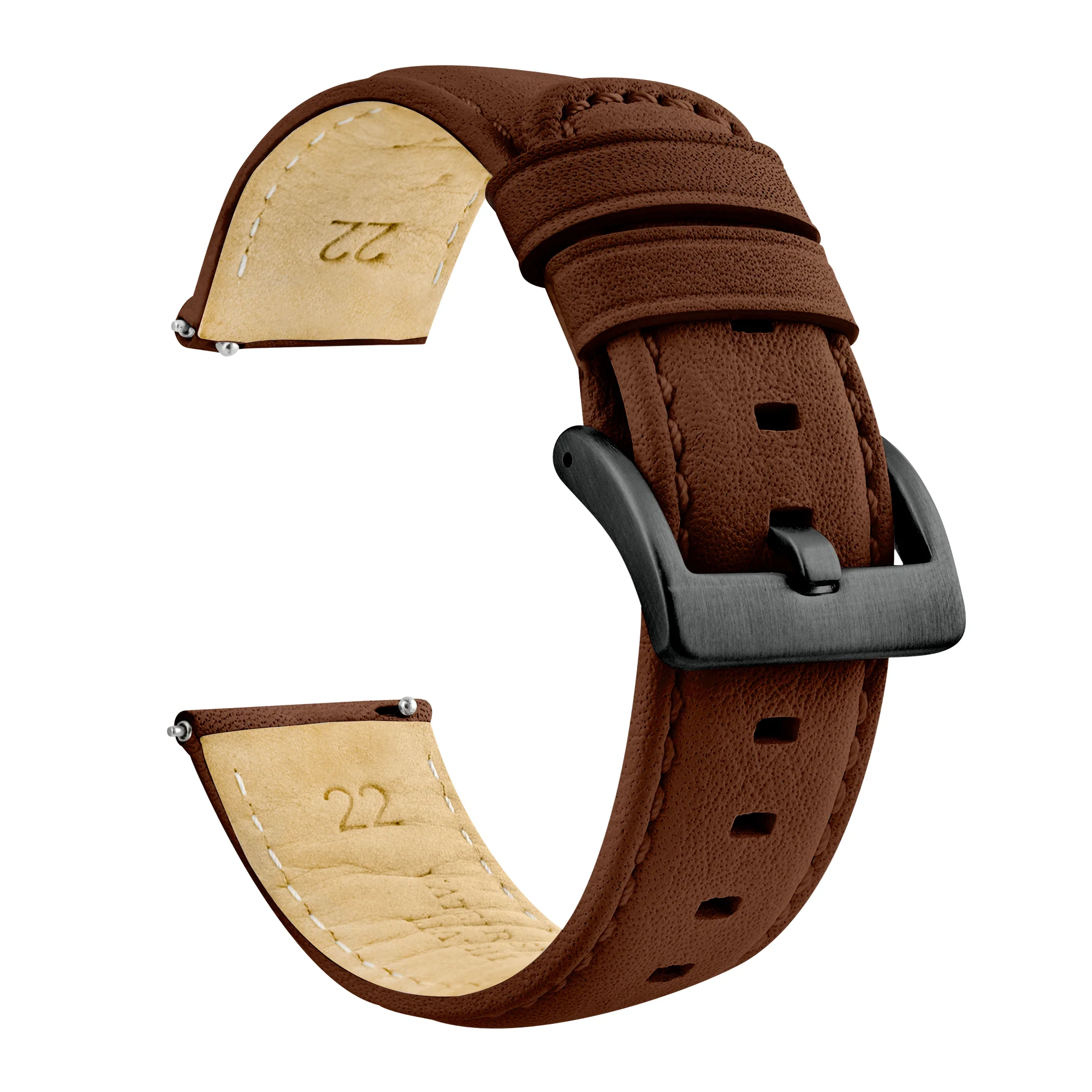 Light Brown Water Resistant Leather Brown Stitching Watch Band - Image 8