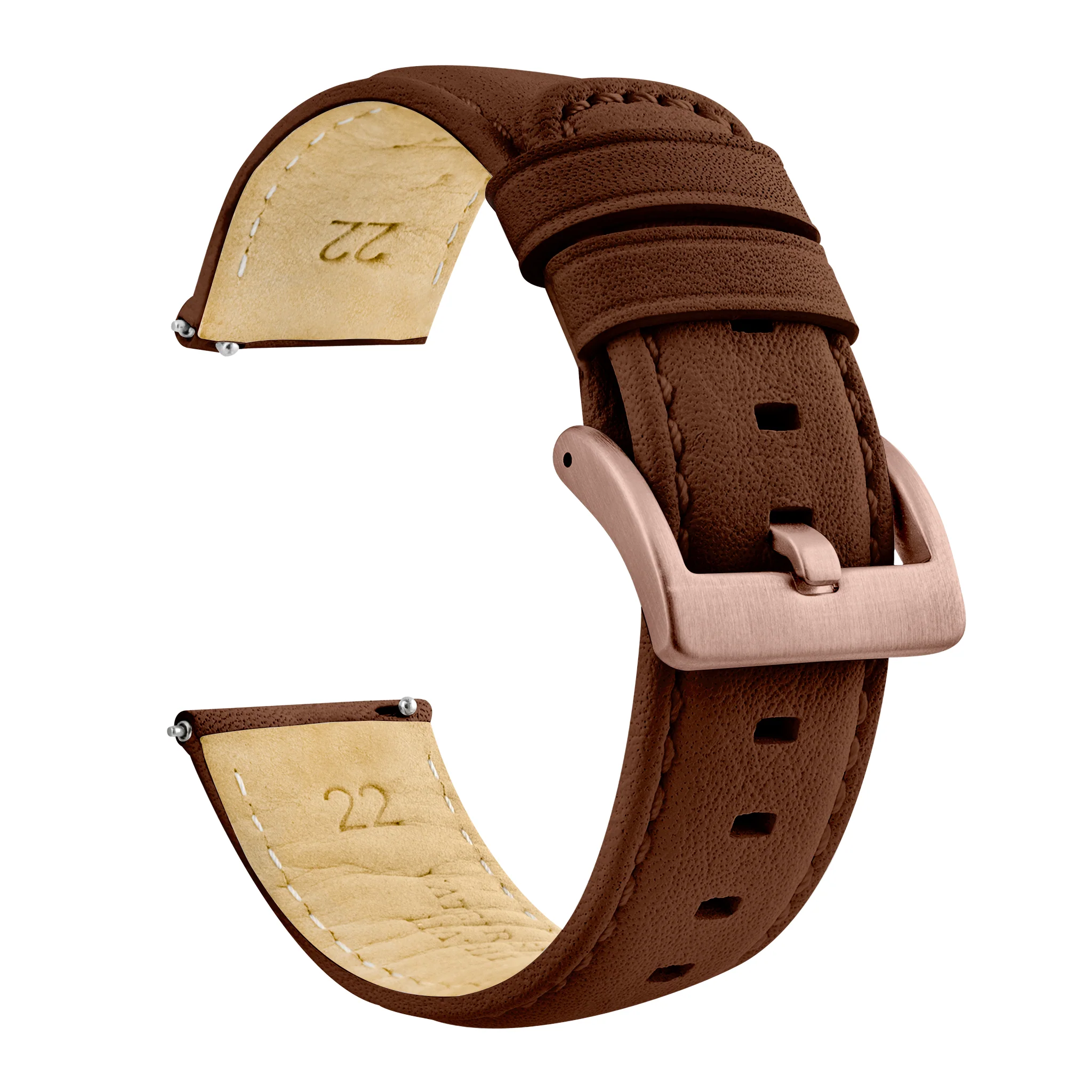 Light Brown Water Resistant Leather Brown Stitching Watch Band - Image 9