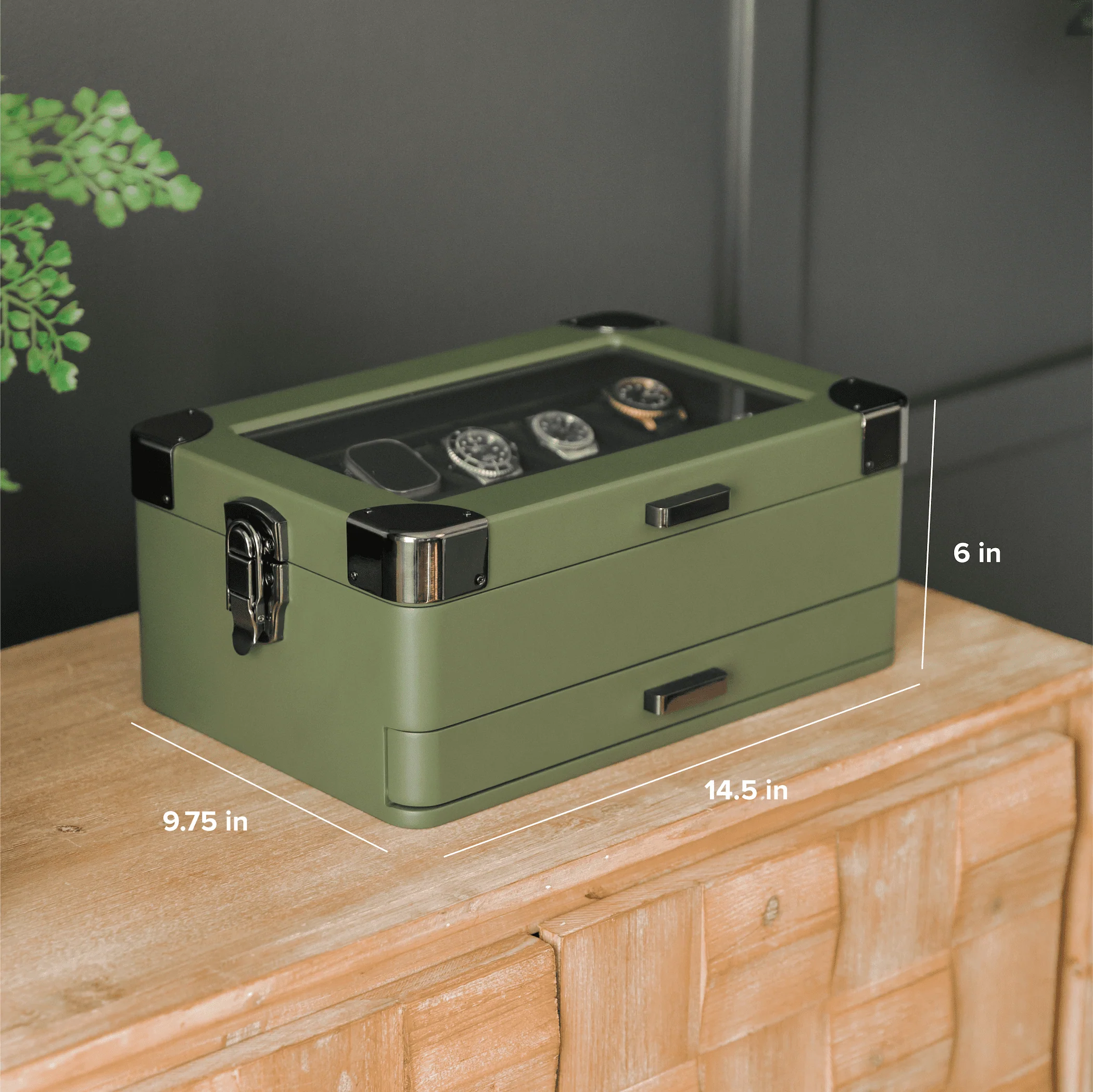 10-Slot Green Watch Box with Modular Storage & Accessory Drawer - Image 12