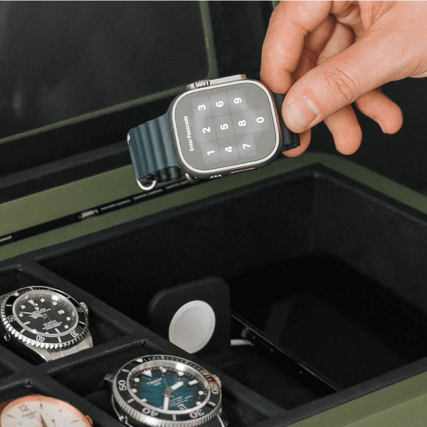 10-Slot Green Watch Box with Modular Storage & Accessory Drawer - Image 8
