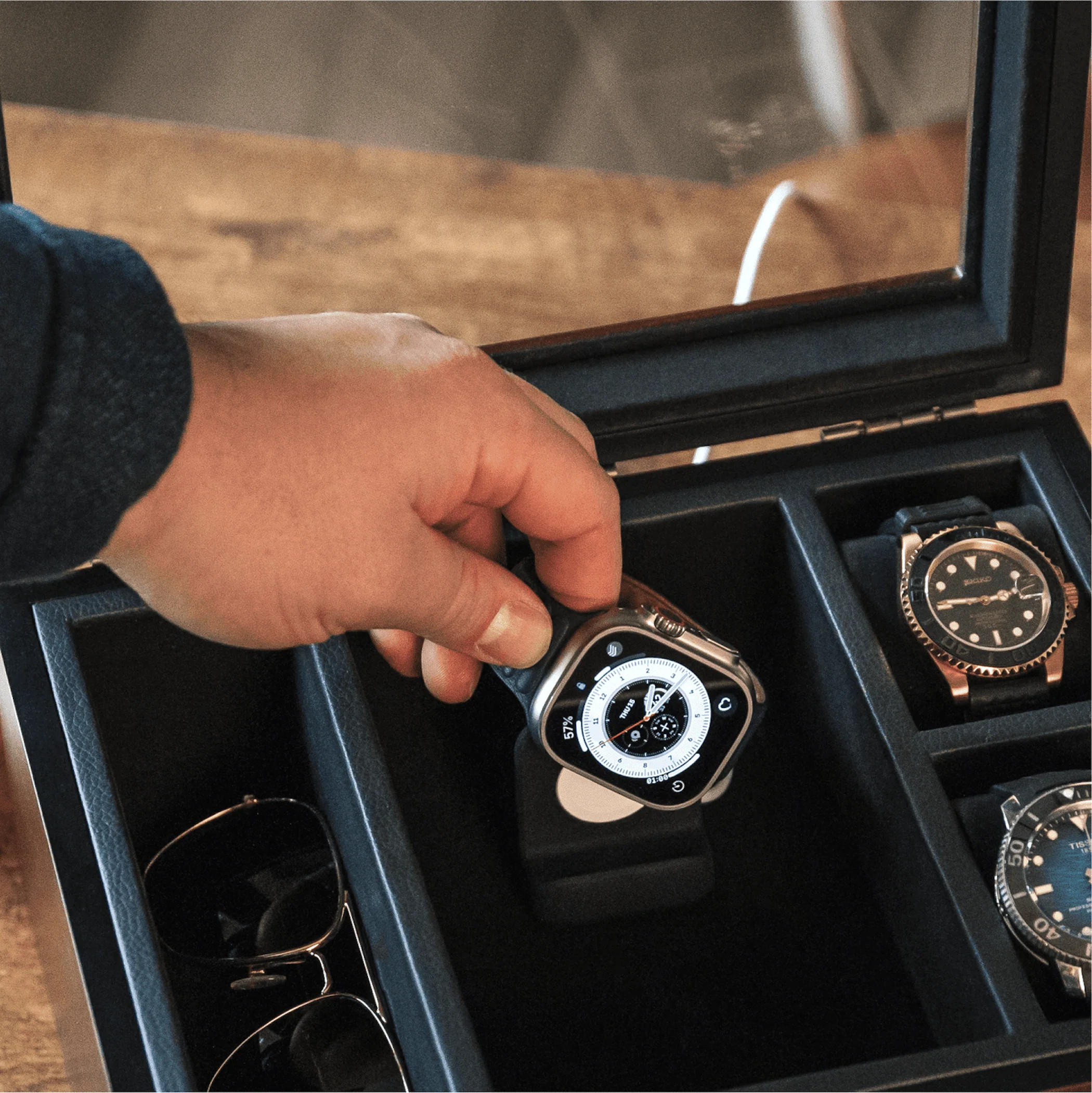 8-Slot Black Watch Storage Display Box with Velvet Lining and Glass Top - Image 11