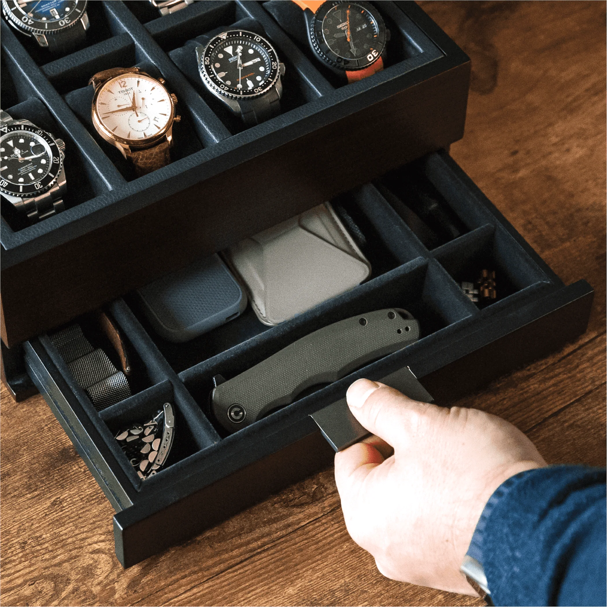 8-Slot Black Watch Storage Display Box with Velvet Lining and Glass Top - Image 7