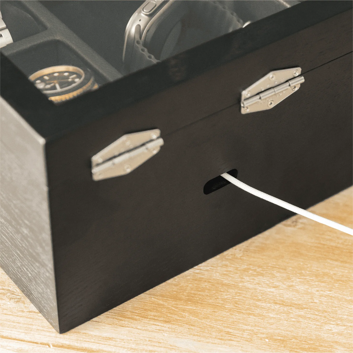 8-Slot Black Watch Storage Display Box with Velvet Lining and Glass Top - Image 9