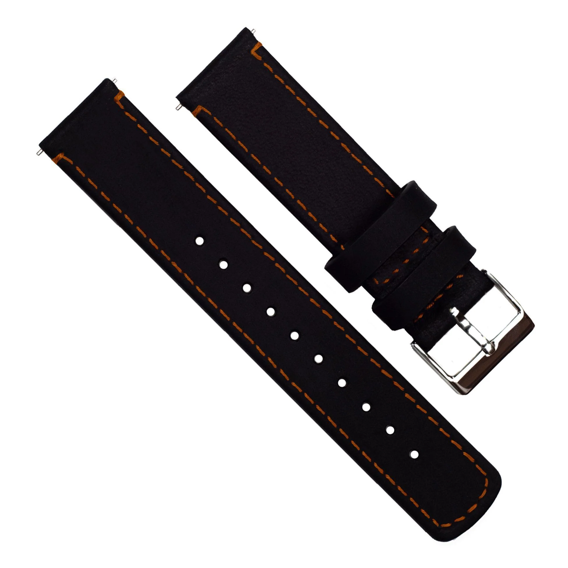 Moto 360 Gen2 Black Leather Orange Stitching Watch Band - Image 2