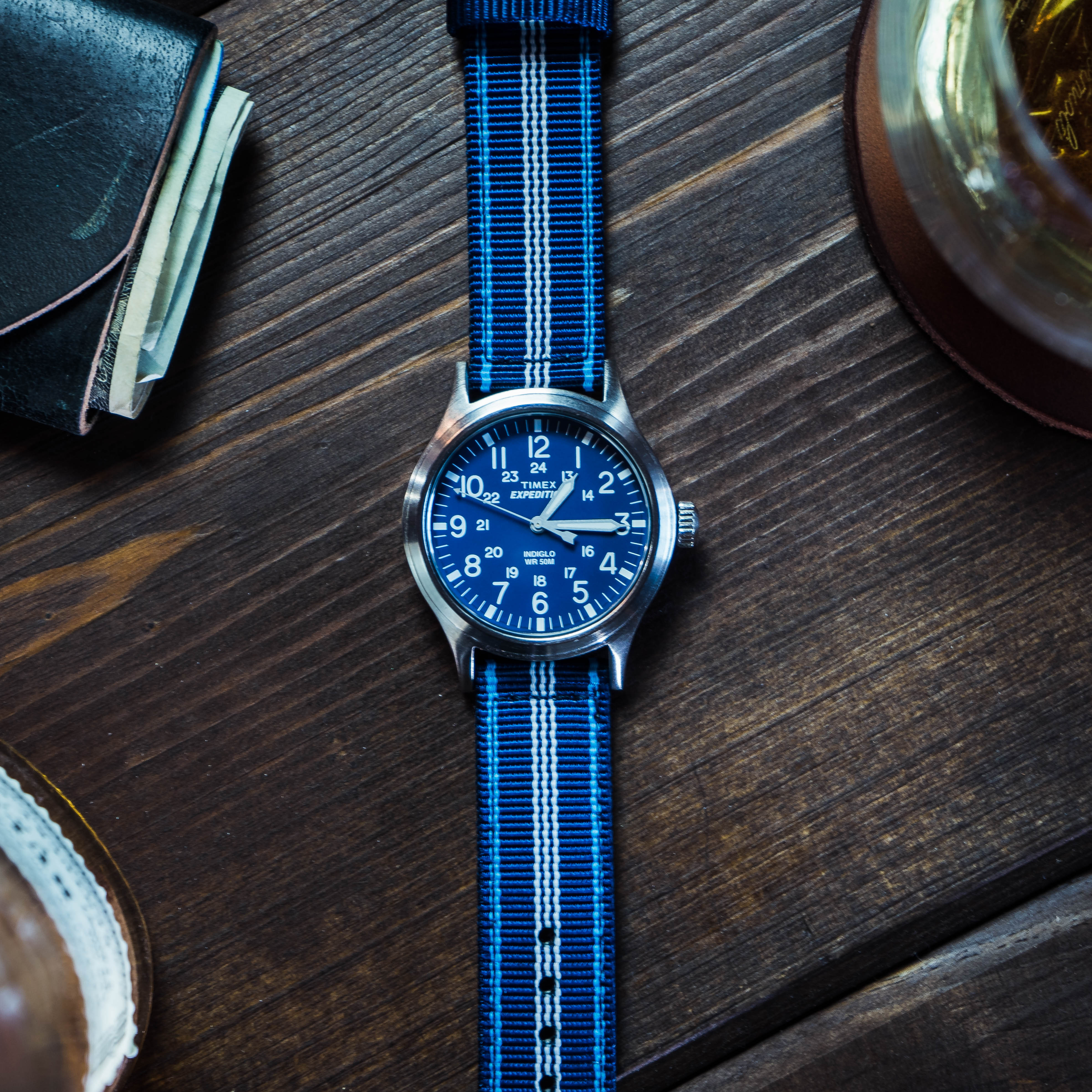 Navy Aqua Blue Two Piece NATO® style Watch Band - Image 2