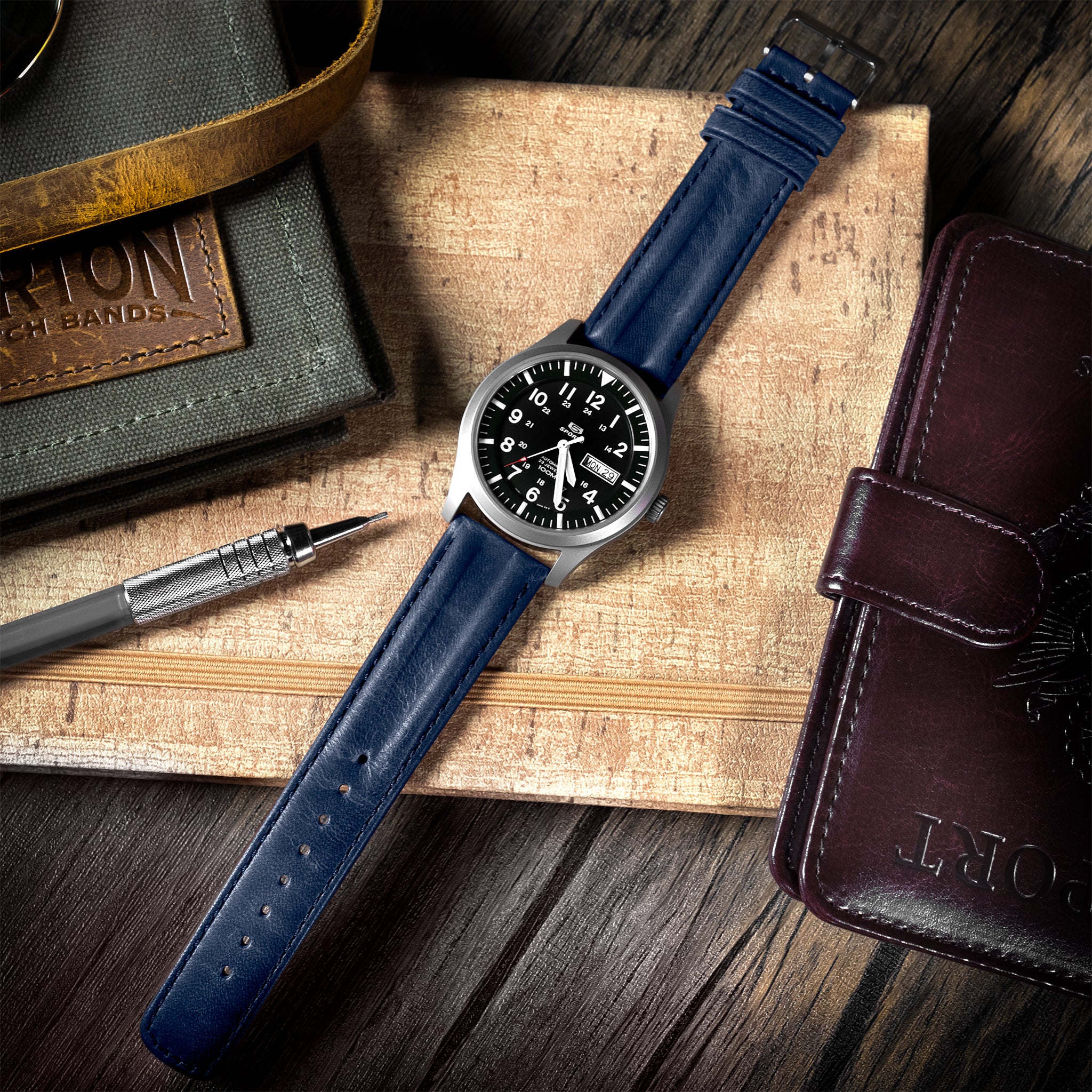 Navy Blue Classic Horween Leather Watch Band - Image 2