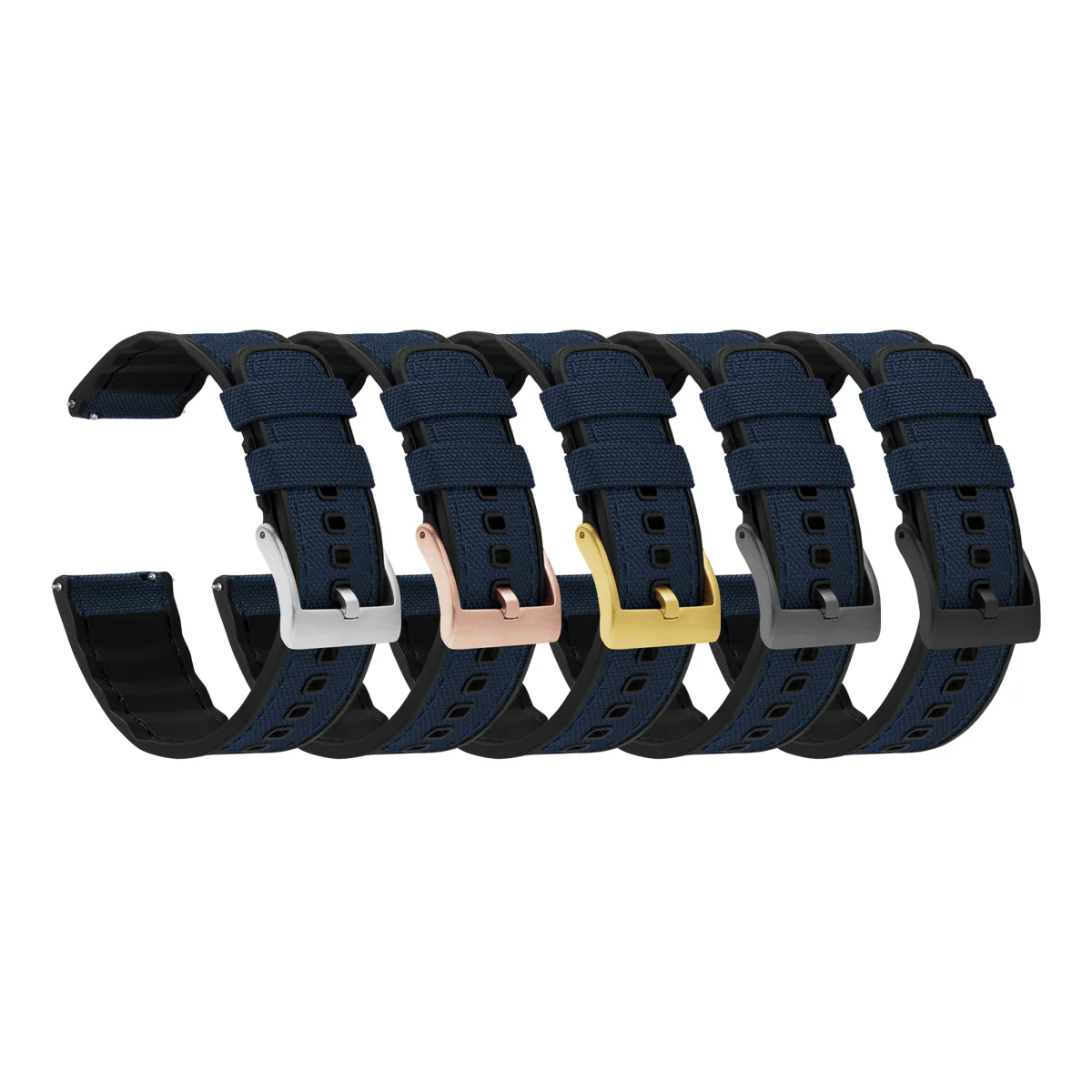 Navy Blue Cordura Fabric And Silicone Hybrid Watch Band - Image 2