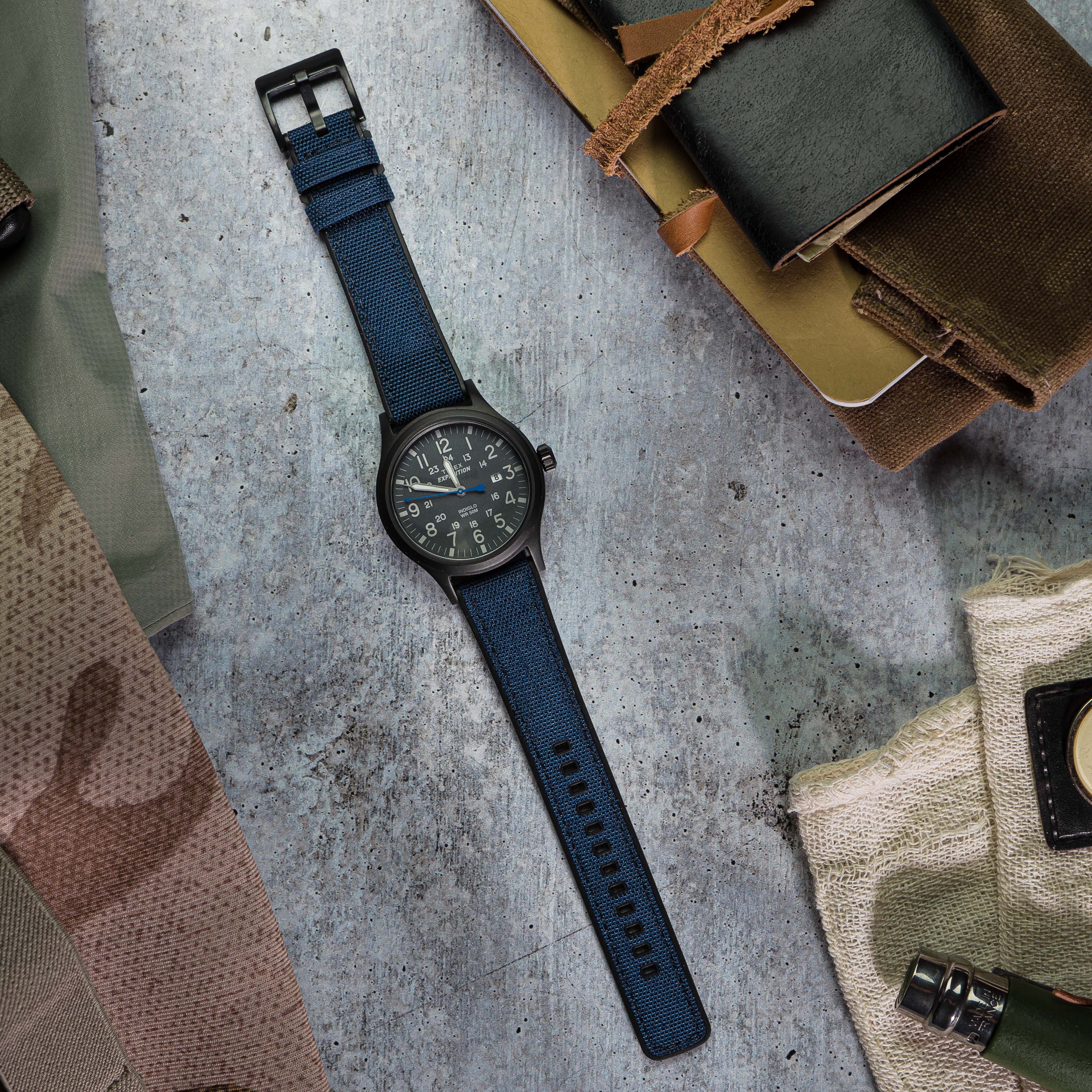 Navy Blue Cordura Fabric And Silicone Hybrid Watch Band - Image 4