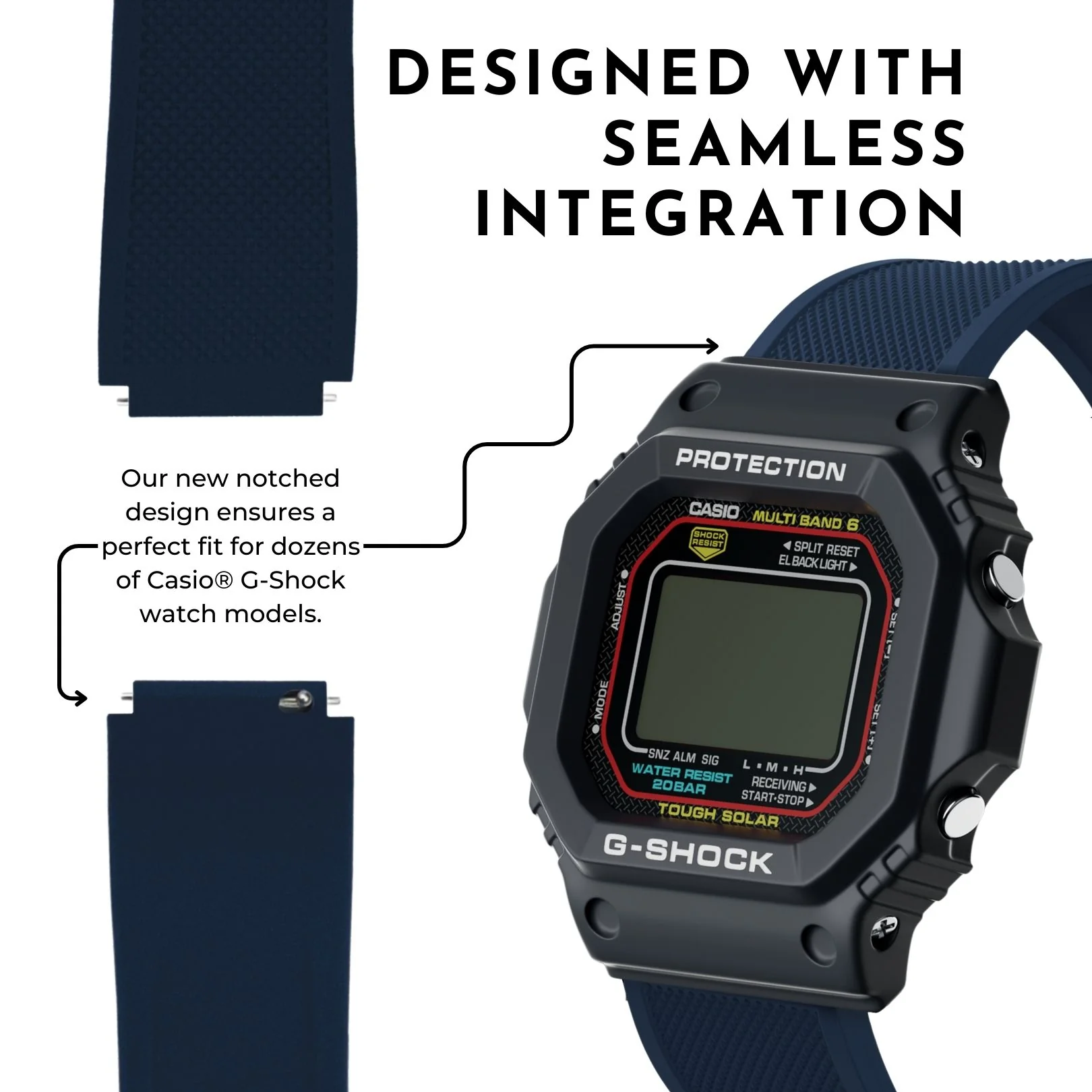 Navy Blue Elite Silicone Casio® G-Shock Watch Band - Image 2