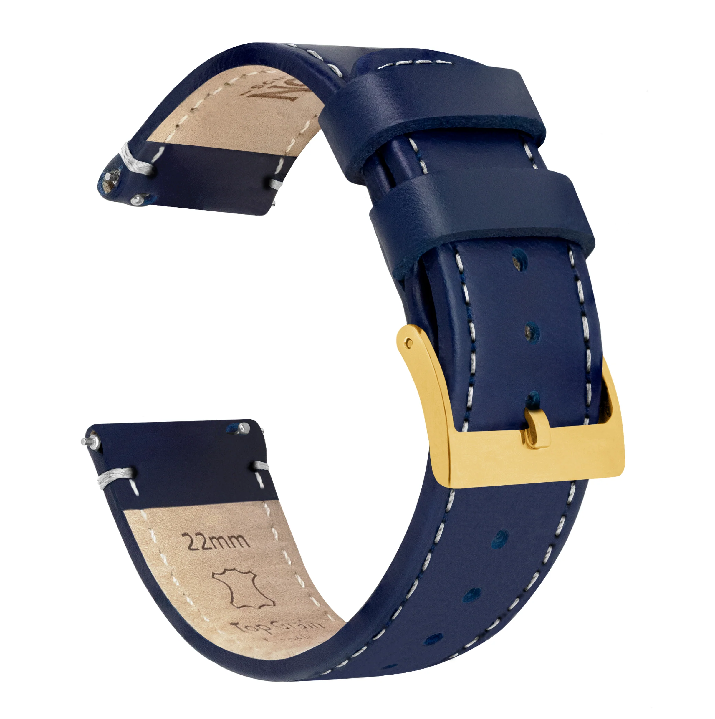 Navy Blue Leather Linen Stitching Watch Band - Image 10