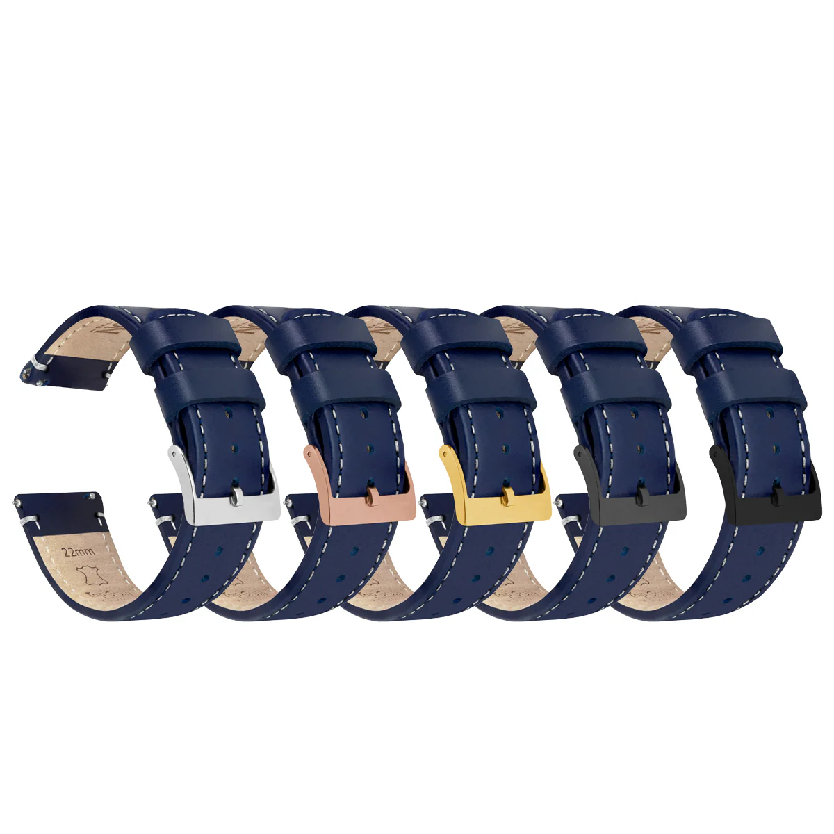 Navy Blue Leather Linen Stitching Watch Band - Image 3