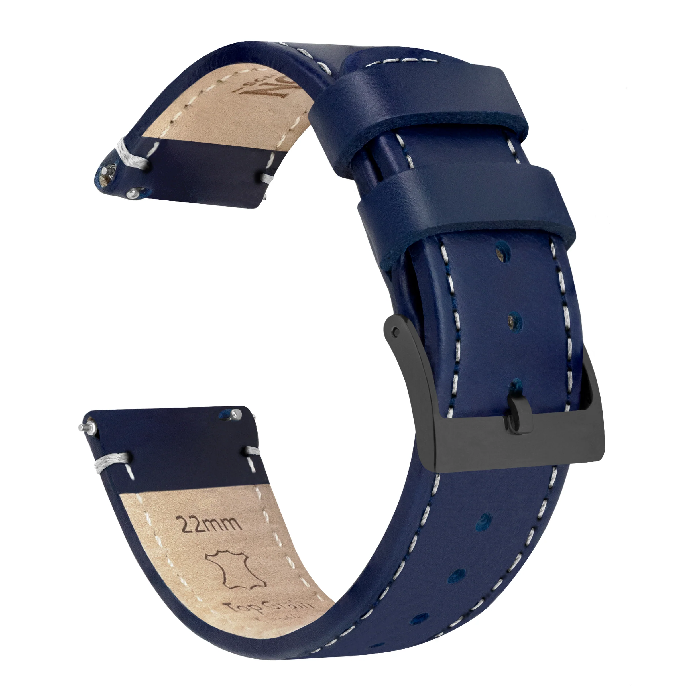 Navy Blue Leather Linen Stitching Watch Band - Image 8
