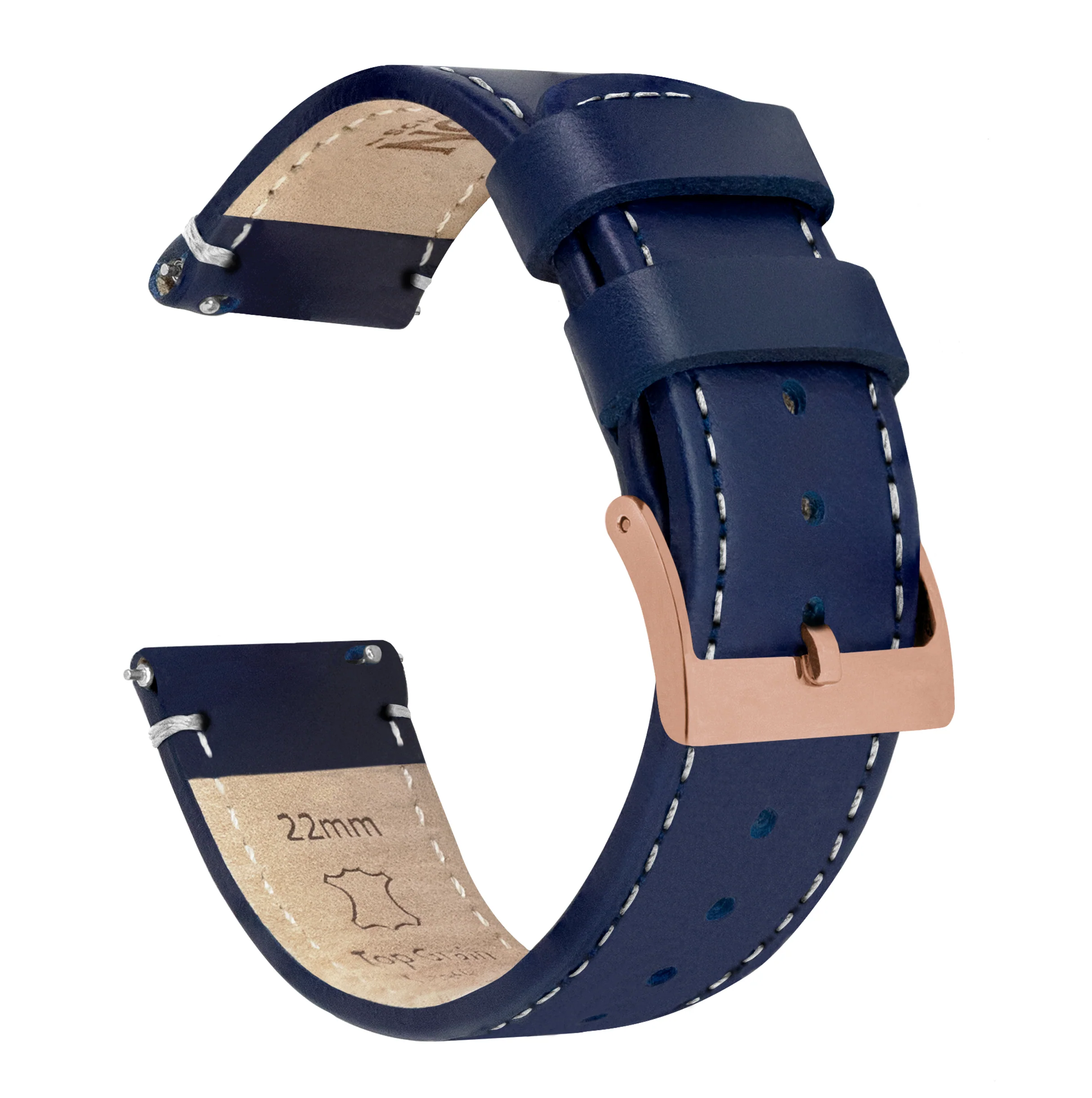 Navy Blue Leather Linen Stitching Watch Band - Image 9