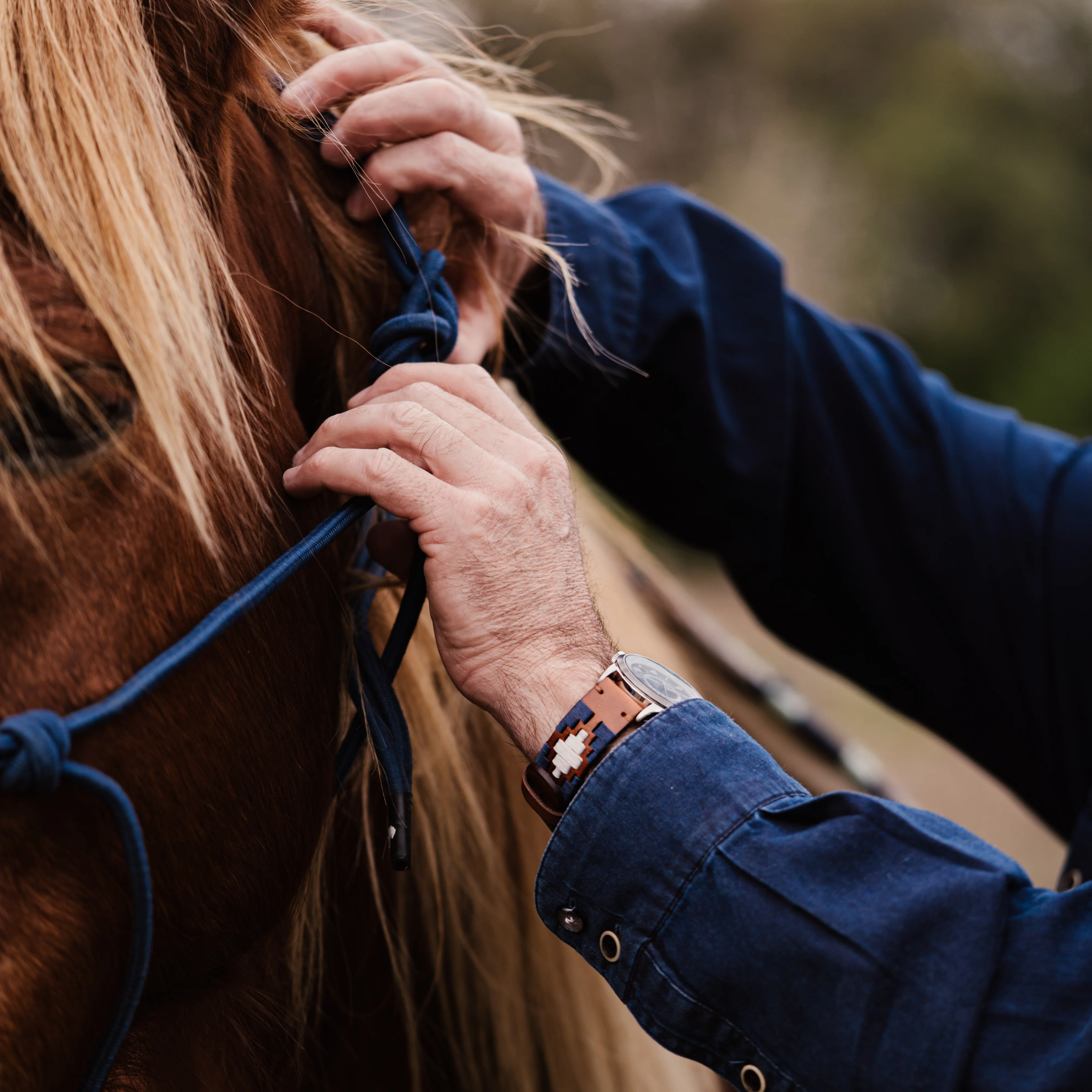 Navy Linen Gaucho Watch Band - Image 3
