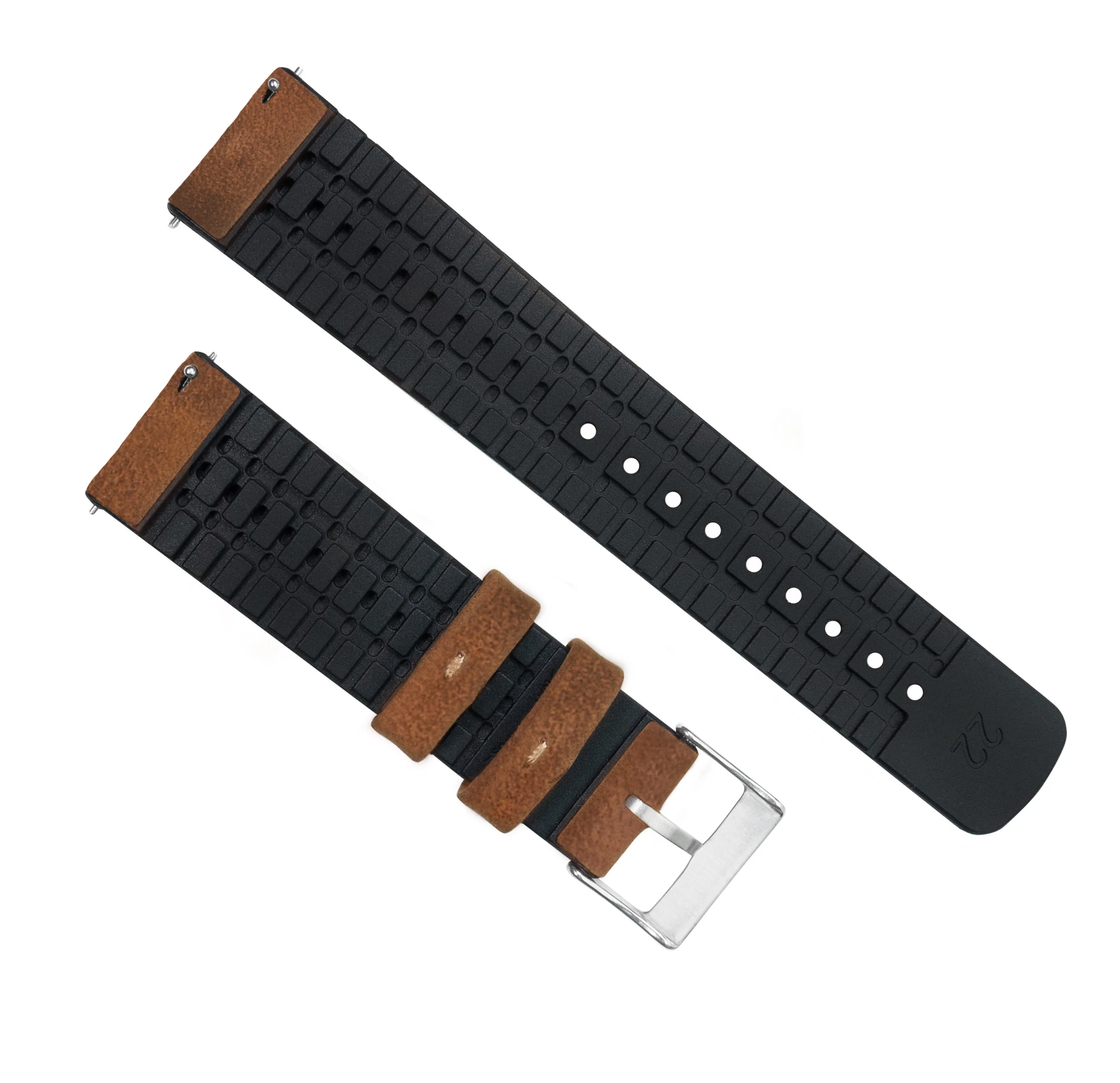 Oak Brown Leather And Rubber Hybrid Watch Band - Image 3