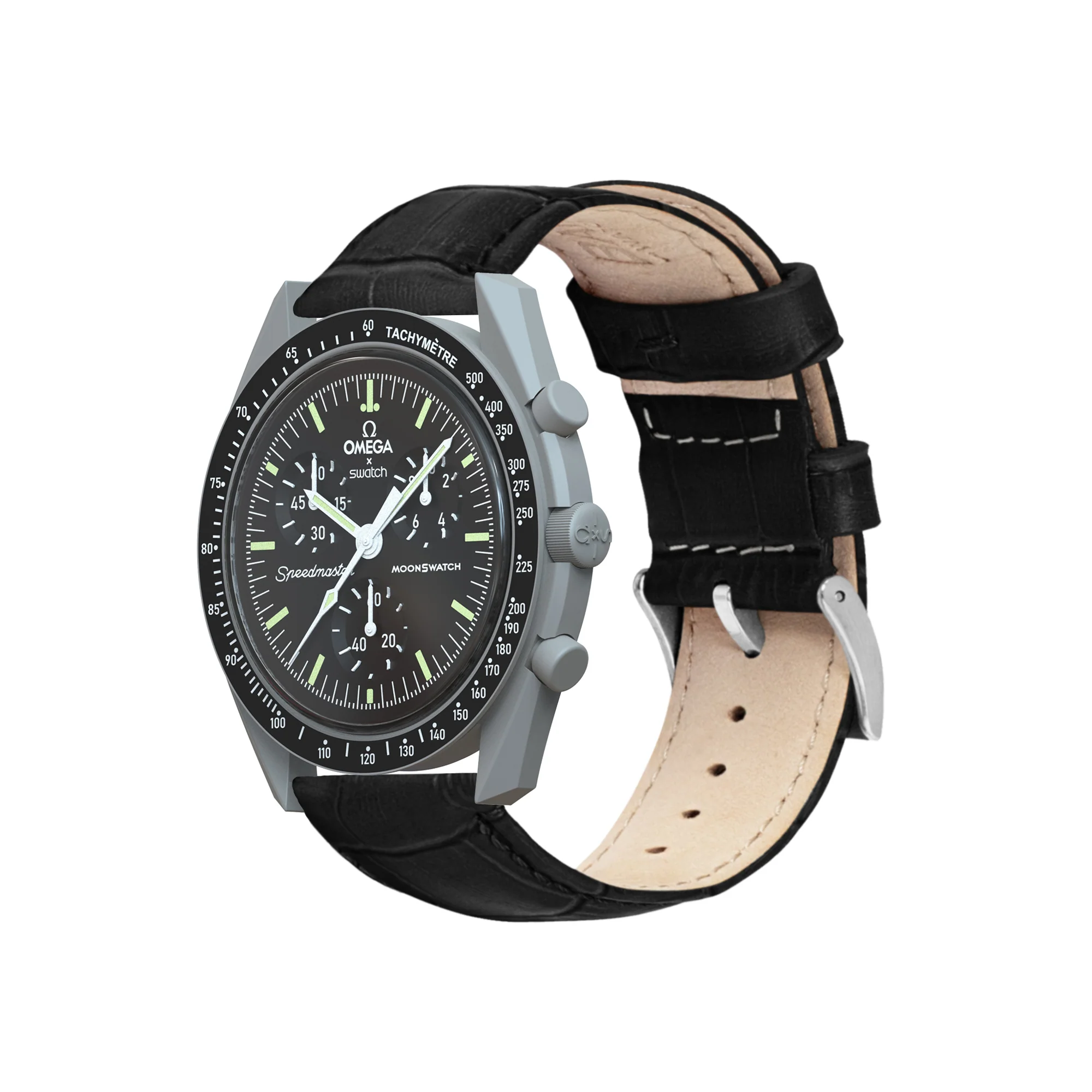 Omega Moonswatch Black Alligator Grain Leather Watch Band - Image 3