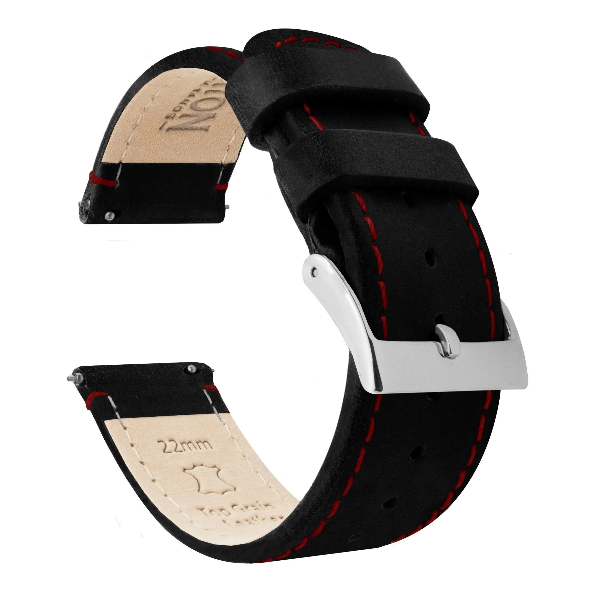 Omega Moonswatch Black Leather Crimson Red Stitching Watch Band - Image 4