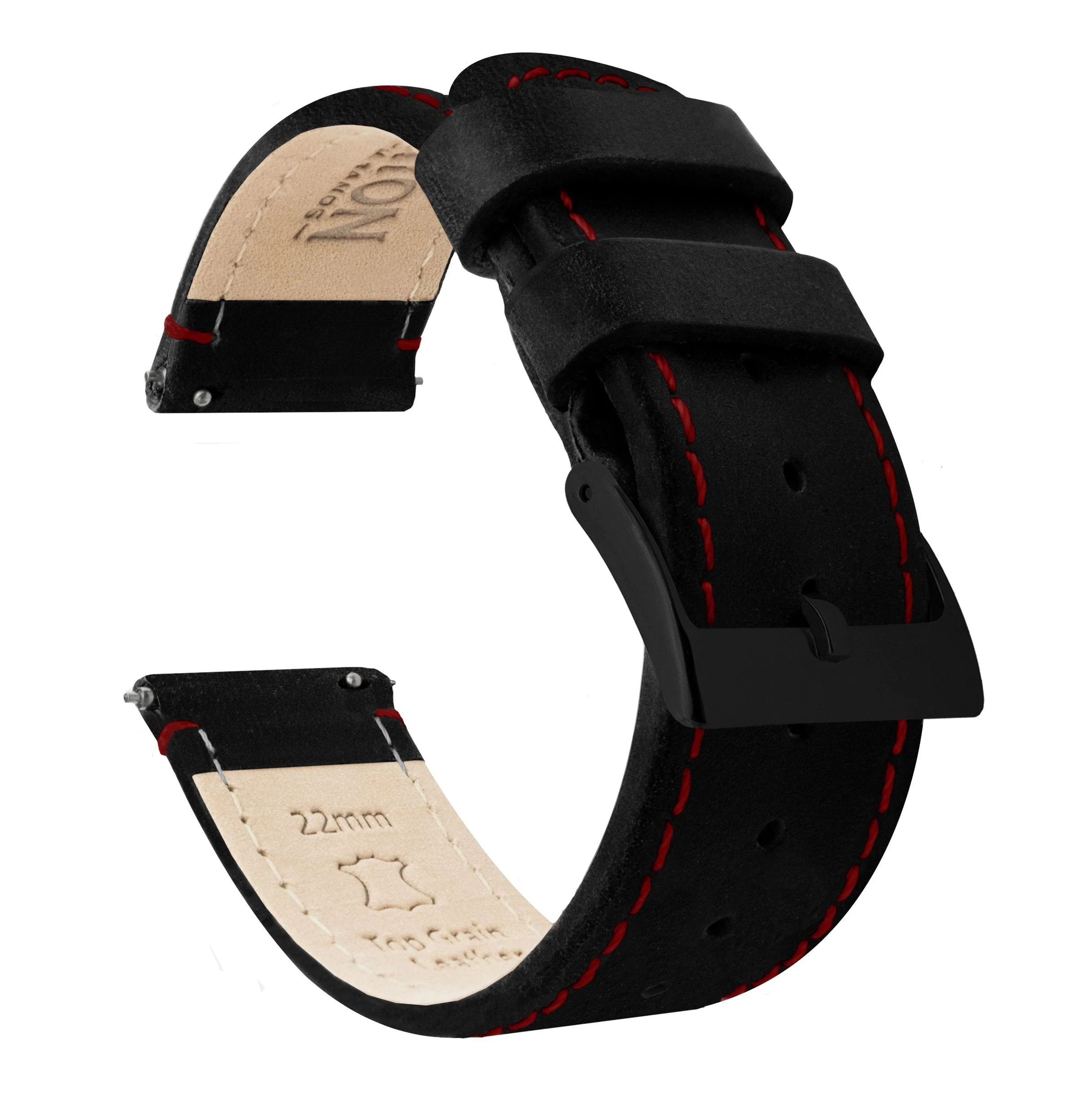 Omega Moonswatch Black Leather Crimson Red Stitching Watch Band - Image 5