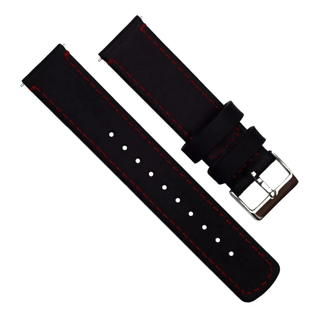 Omega Moonswatch Black Leather Crimson Red Stitching Watch Band - Image 6
