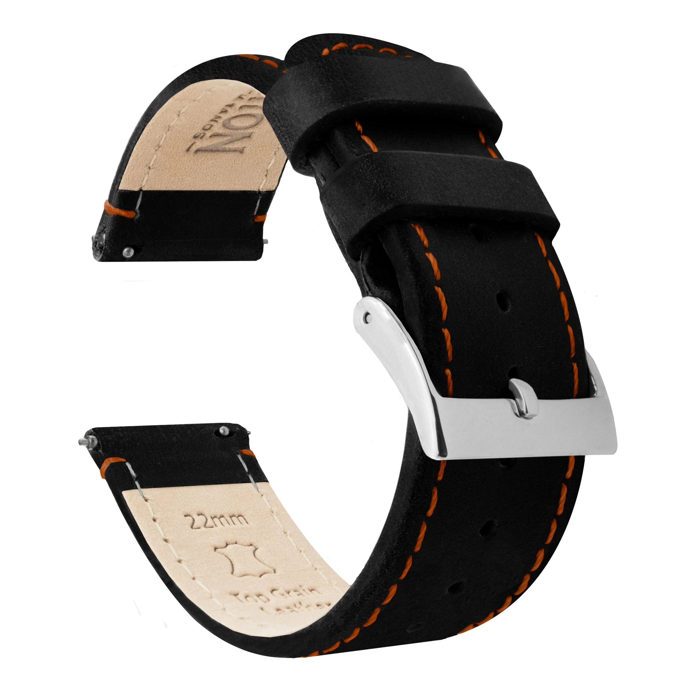 Omega Moonswatch Black Leather Orange Stitching Watch Band - Image 4