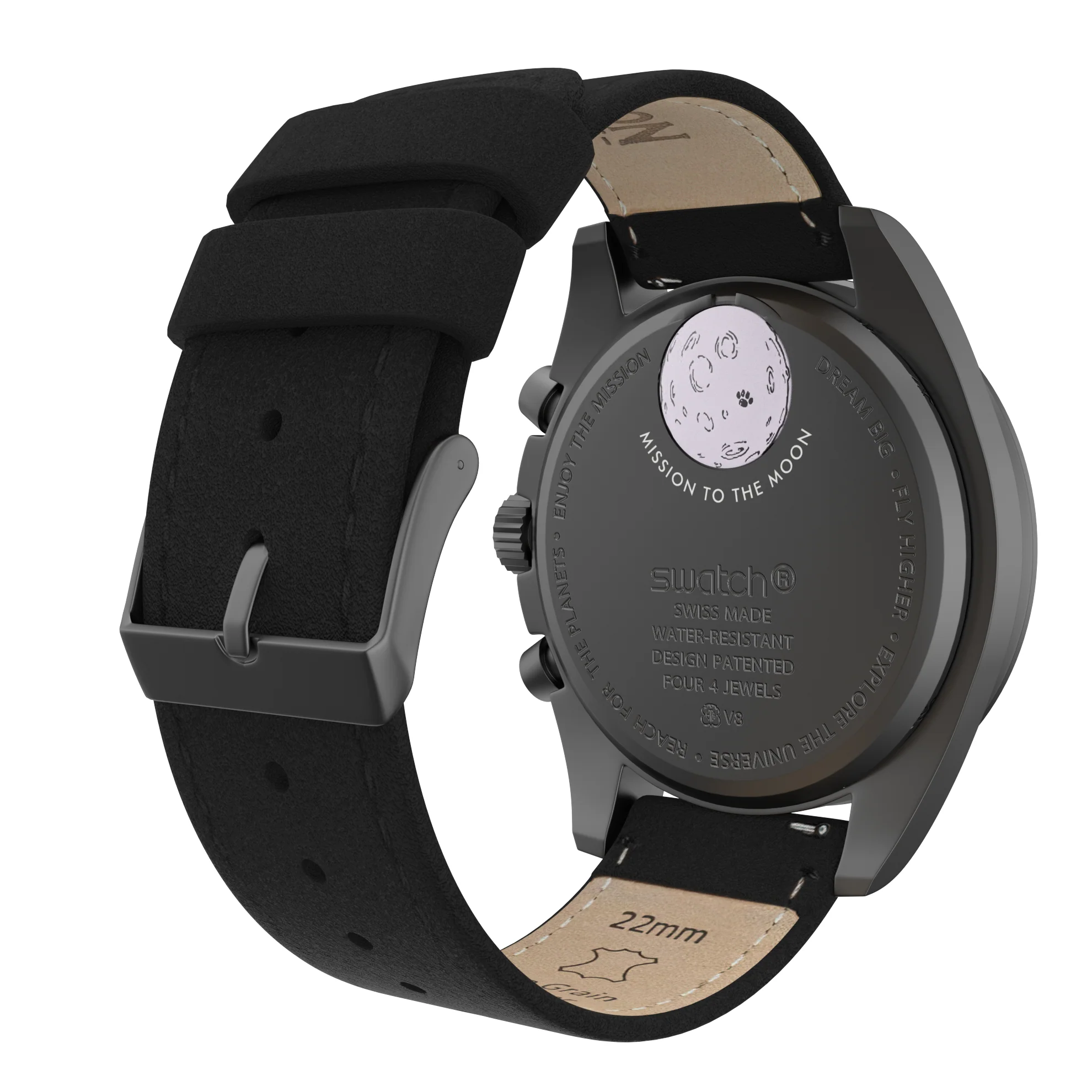 Omega Moonswatch Black Leather Stitching Watch Band - Image 2