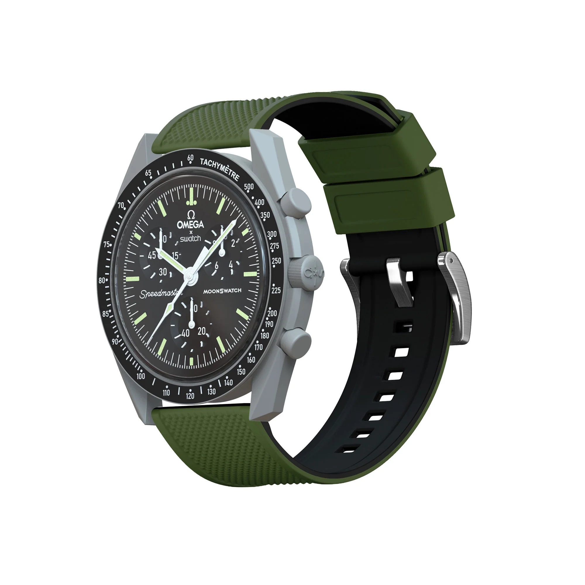 Omega Moonswatch Elite Silicone Army Green Top Black Bottom Watch Band - Image 3