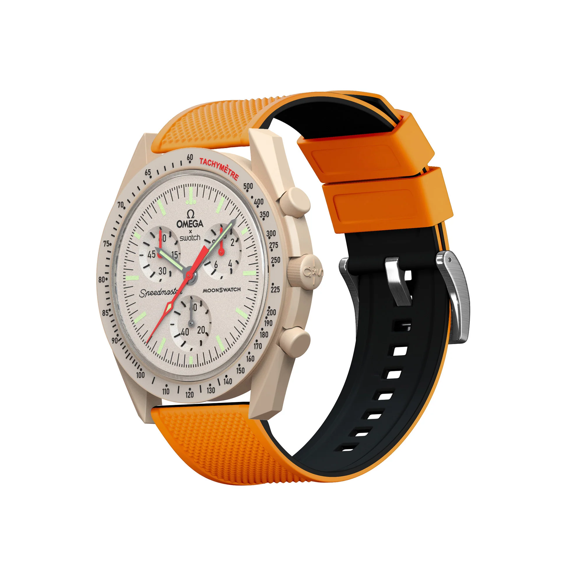 Omega Moonswatch Elite Silicone Pumpkin Orange Top Black Bottom Watch Band - Image 3