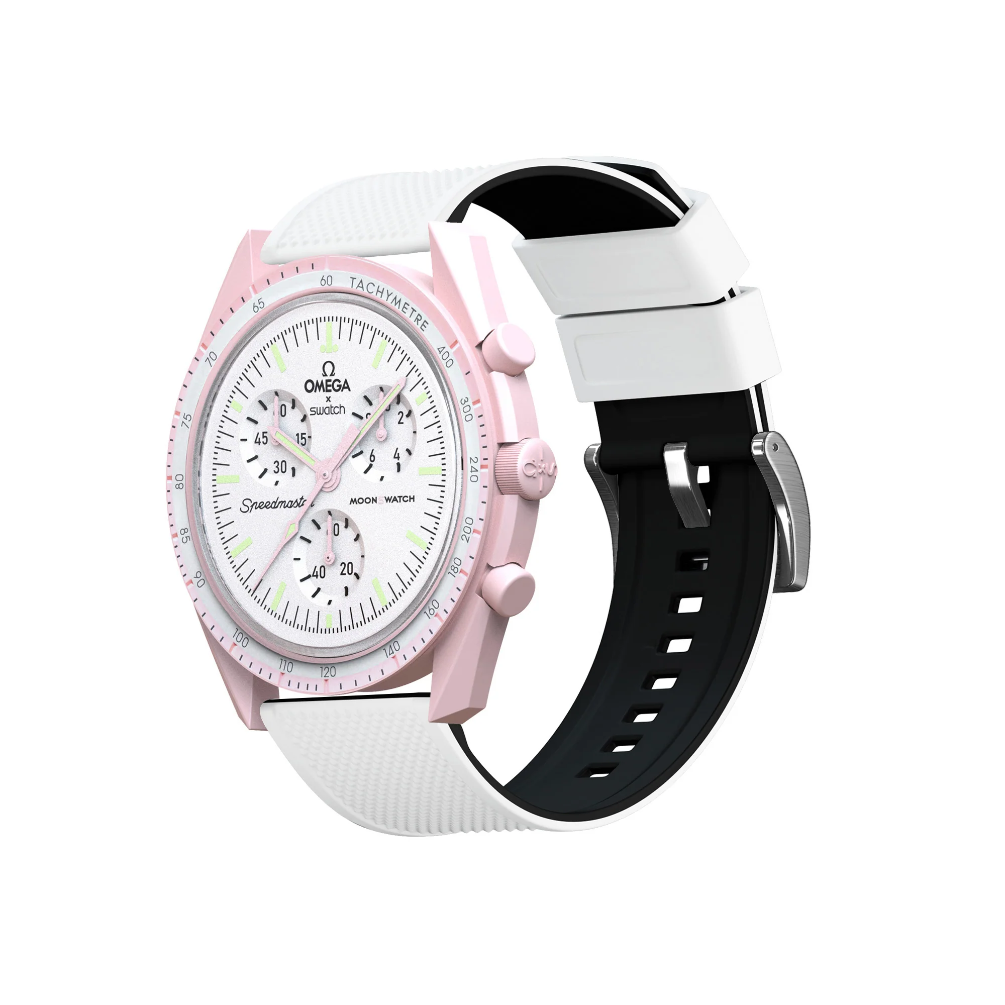 Omega Moonswatch Elite Silicone White Top Black Bottom Watch Band - Image 2