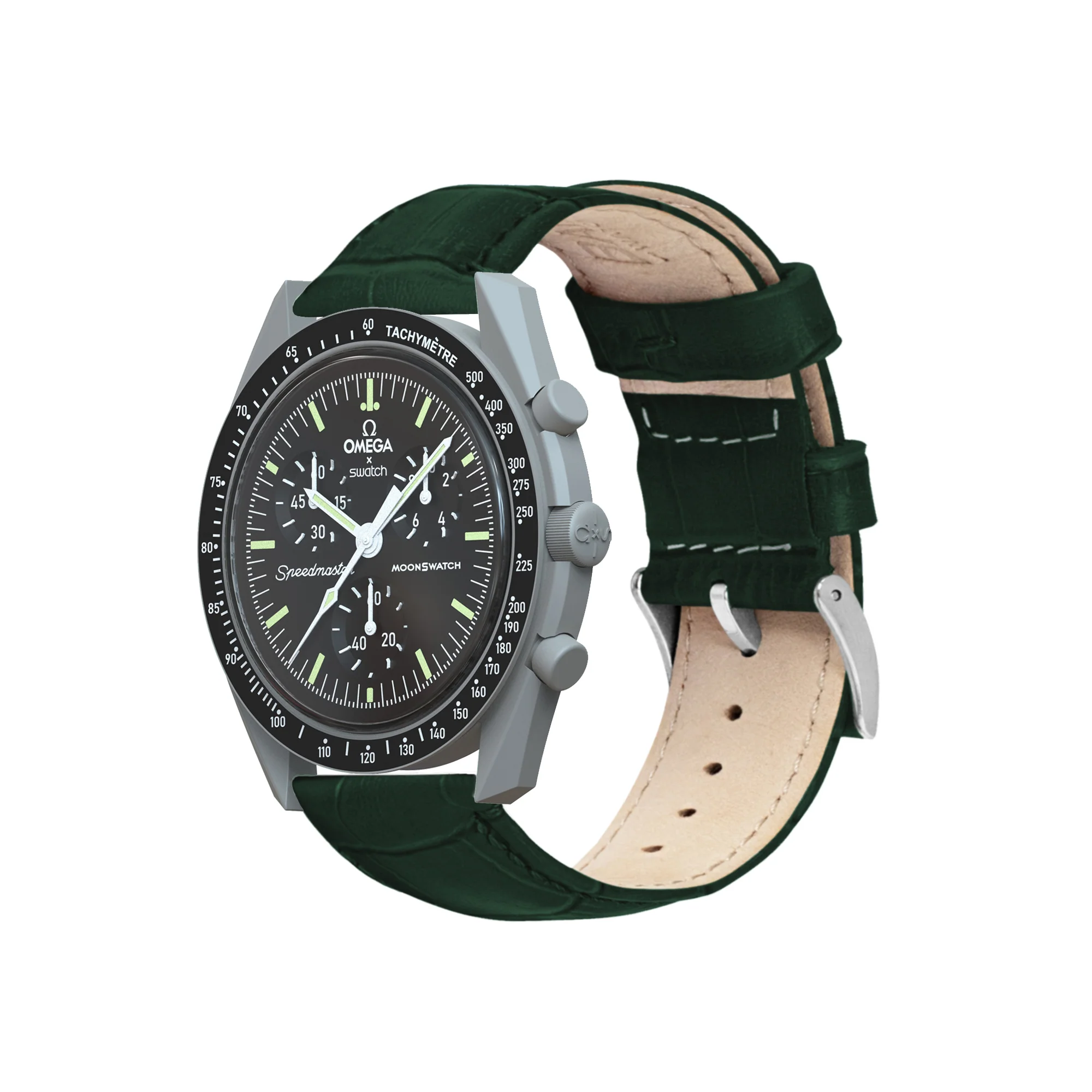 Omega Moonswatch Forest Green Alligator Grain Leather Watch Band - Image 3