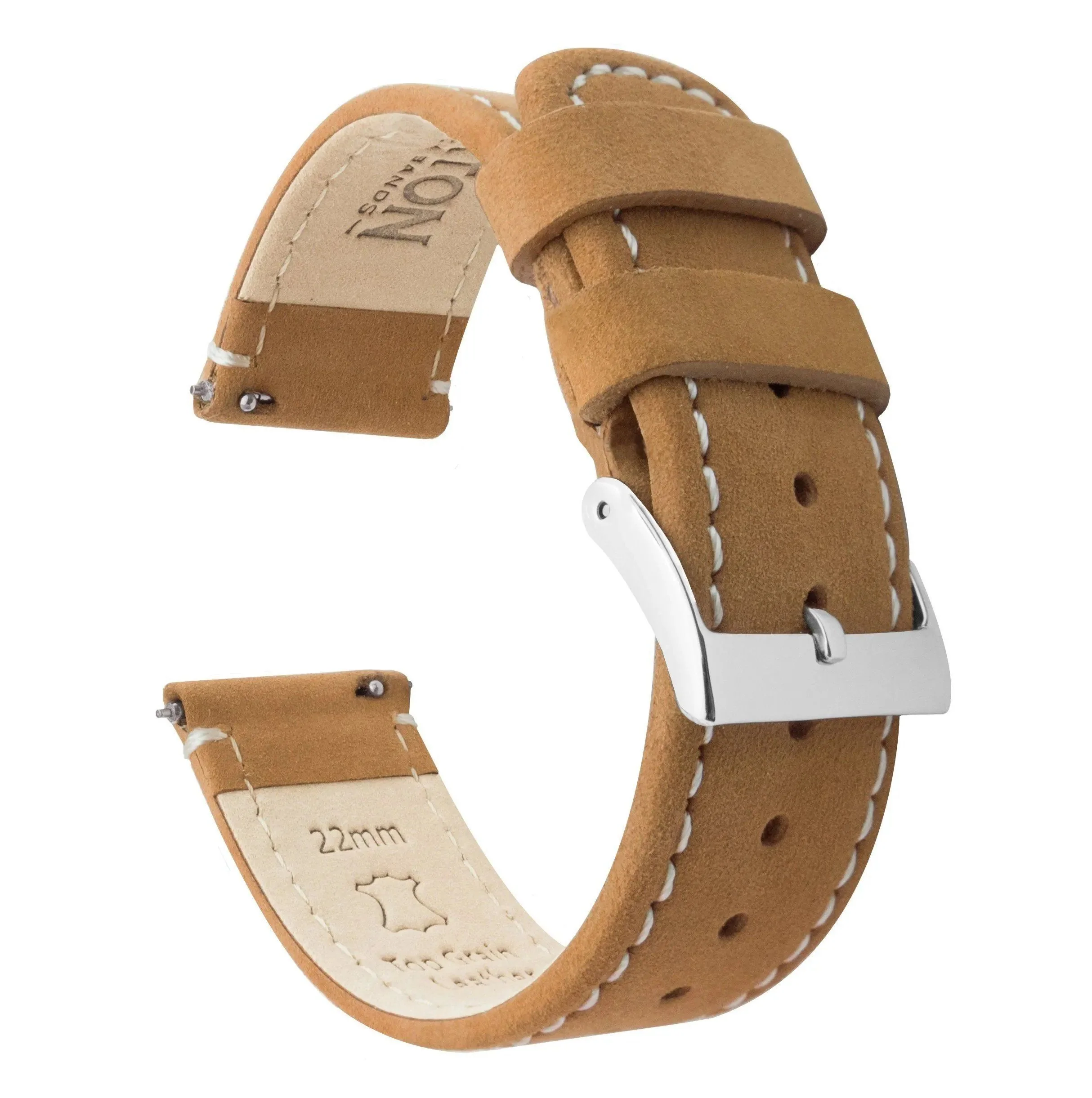 Omega Moonswatch Gingerbread Brown Leather Linen White Stitching Watch Band - Image 4
