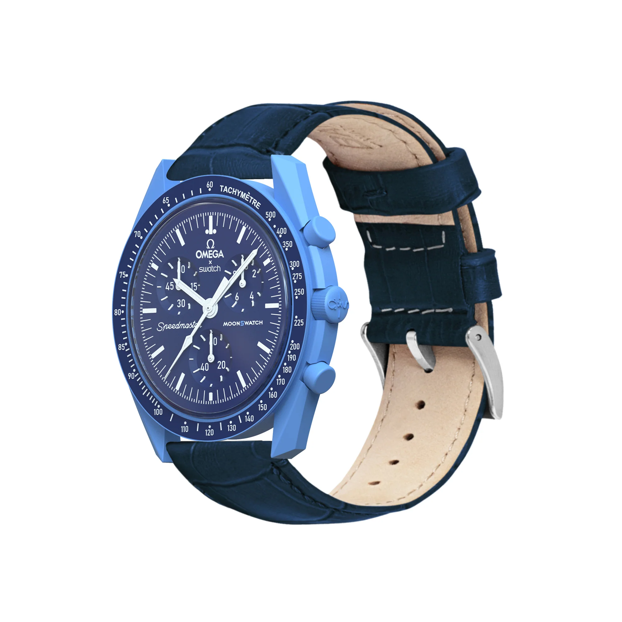 Omega Moonswatch Navy Blue Alligator Grain Leather Watch Band - Image 2