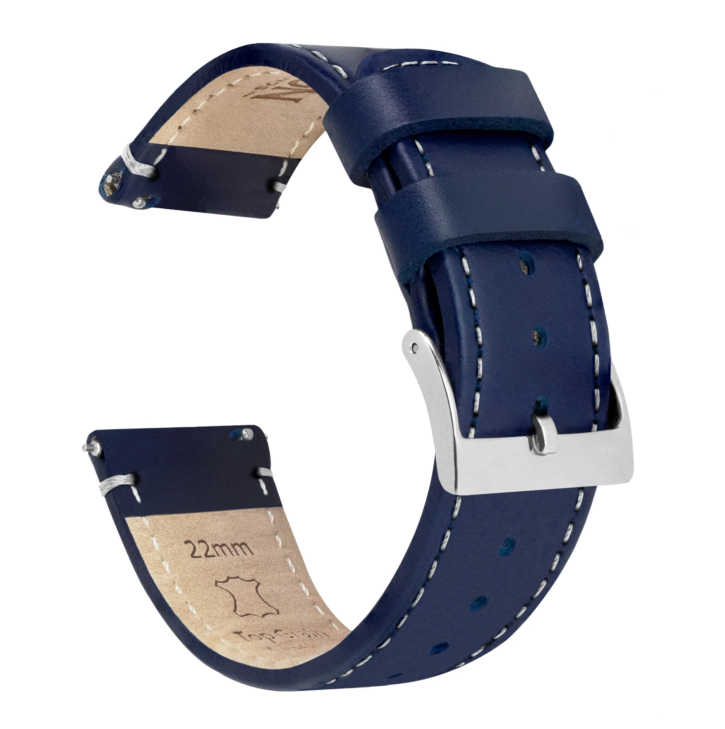 Omega Moonswatch Navy Blue Leather White Stitching Watch Band - Image 2
