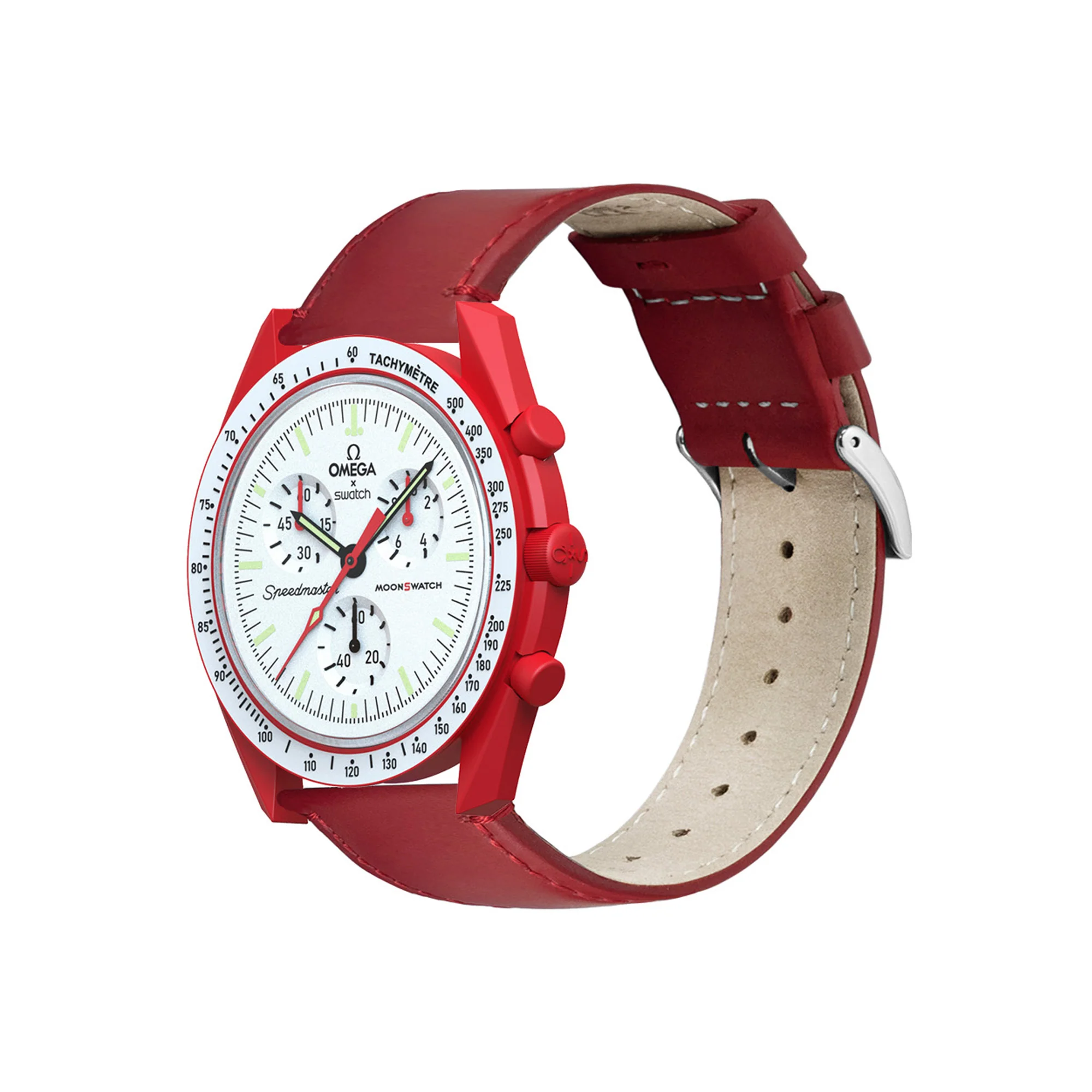 Omega Moonswatch Red Leather Stitching Watch Band - Image 3