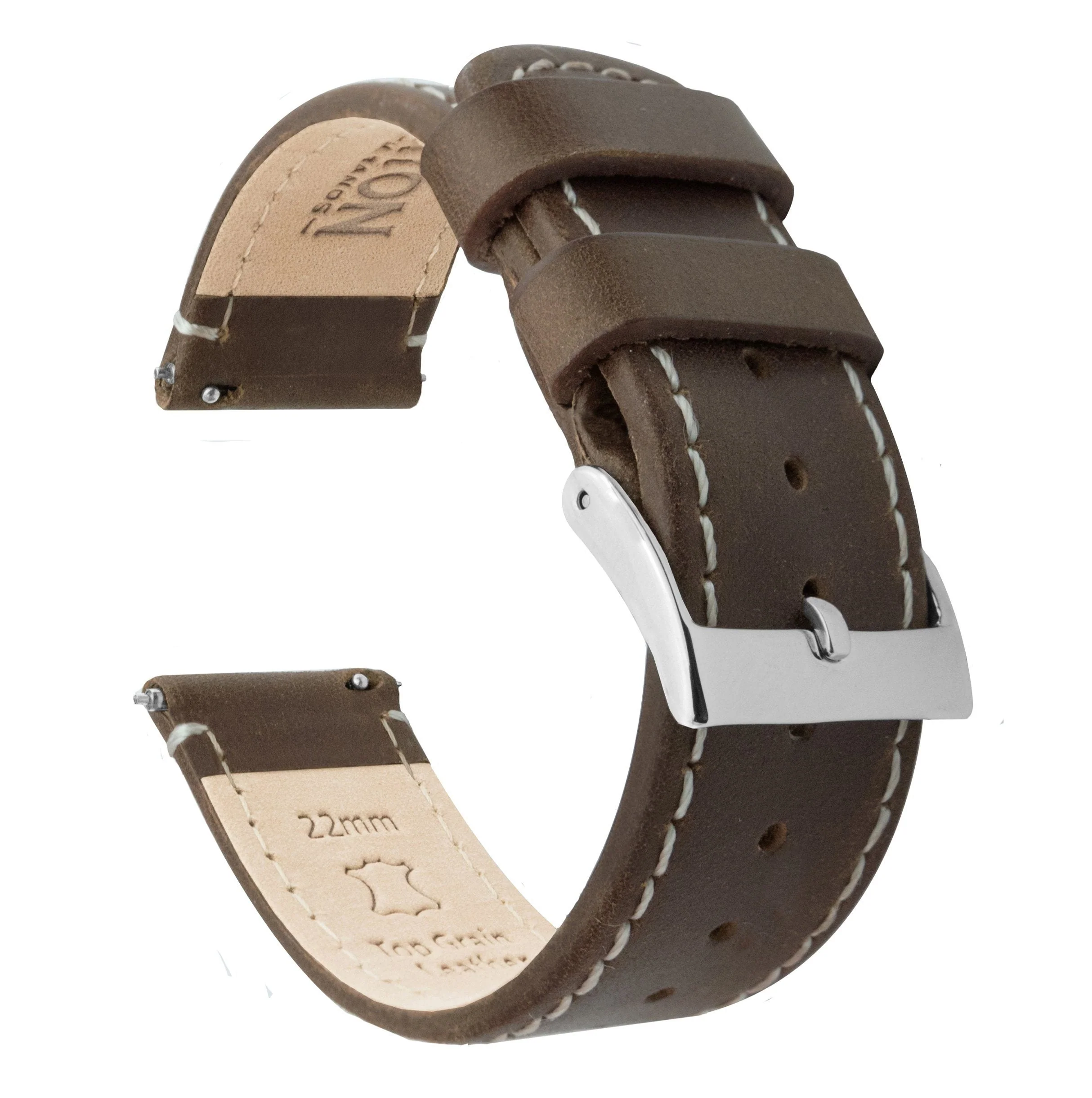 Omega Moonswatch Saddle Brown Leather Linen White Stitching Watch Band - Image 2