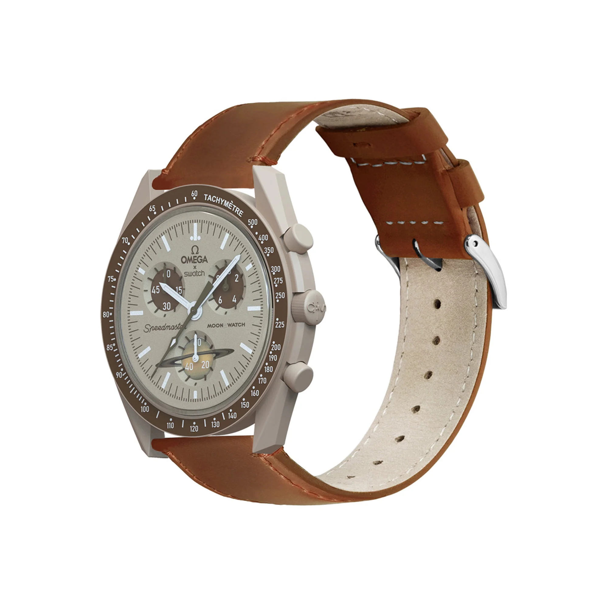 Omega Moonswatch Weathered Brown Leather Watch Band - Image 3
