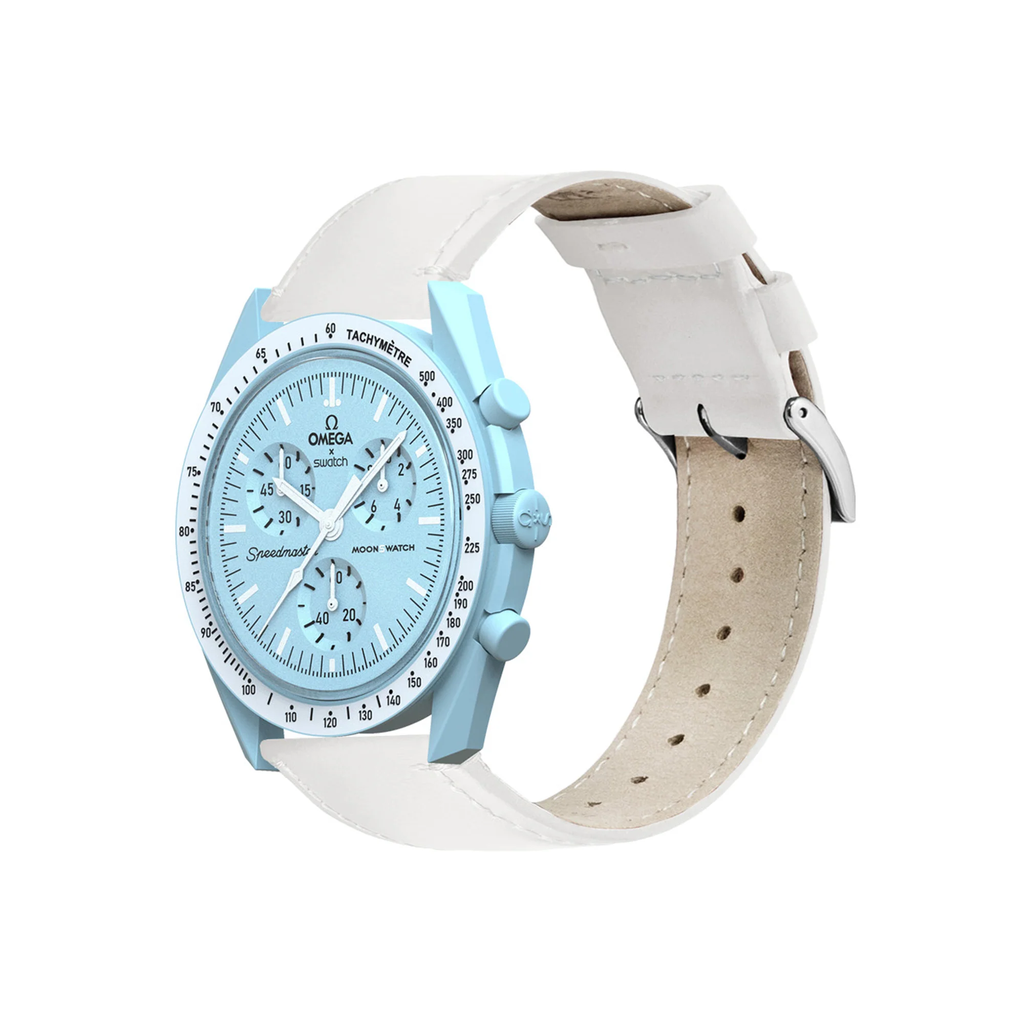 Omega Moonswatch White Leather Stitching Watch Band - Image 4