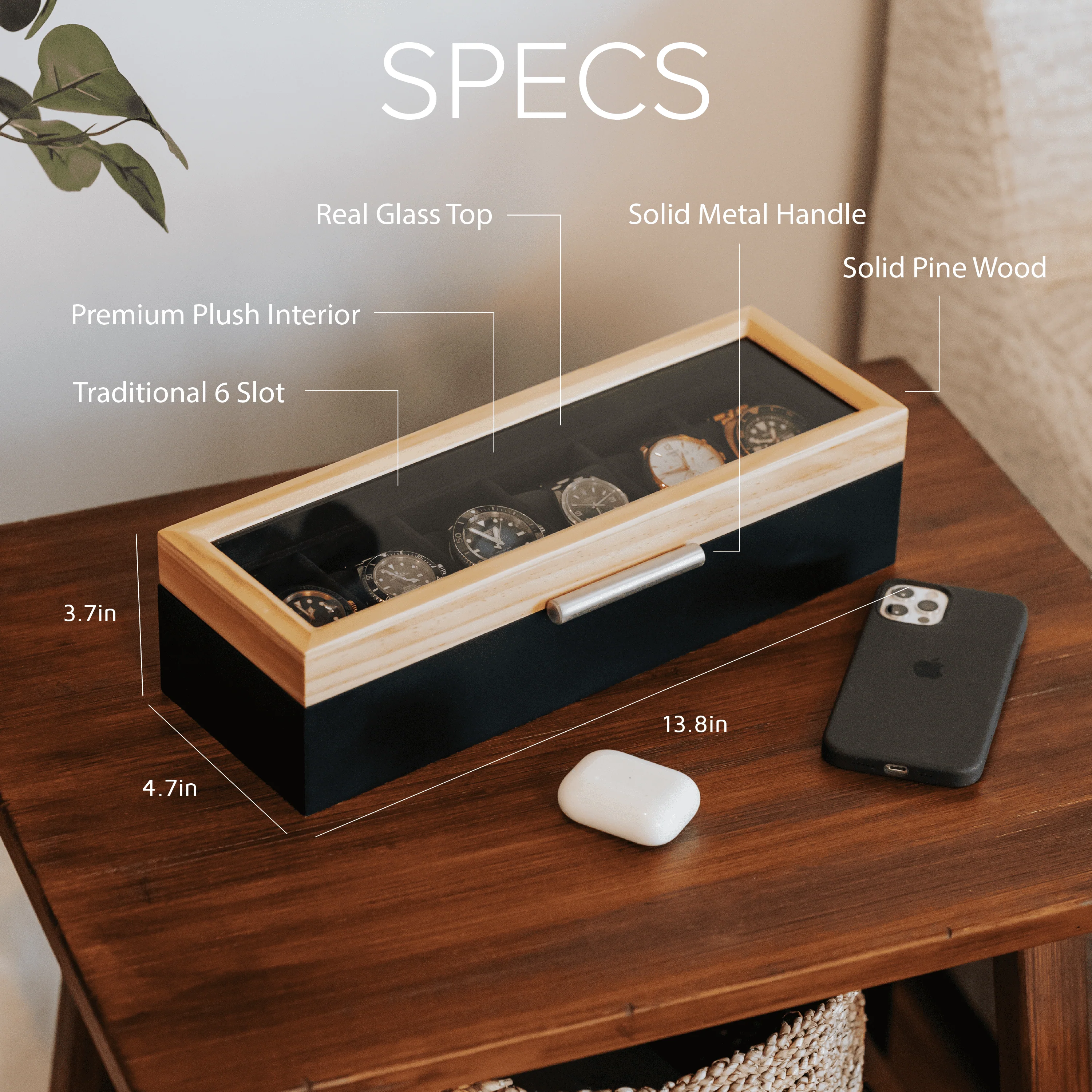 Pine Two-Toned Watch Box - 6 Slot - Image 2