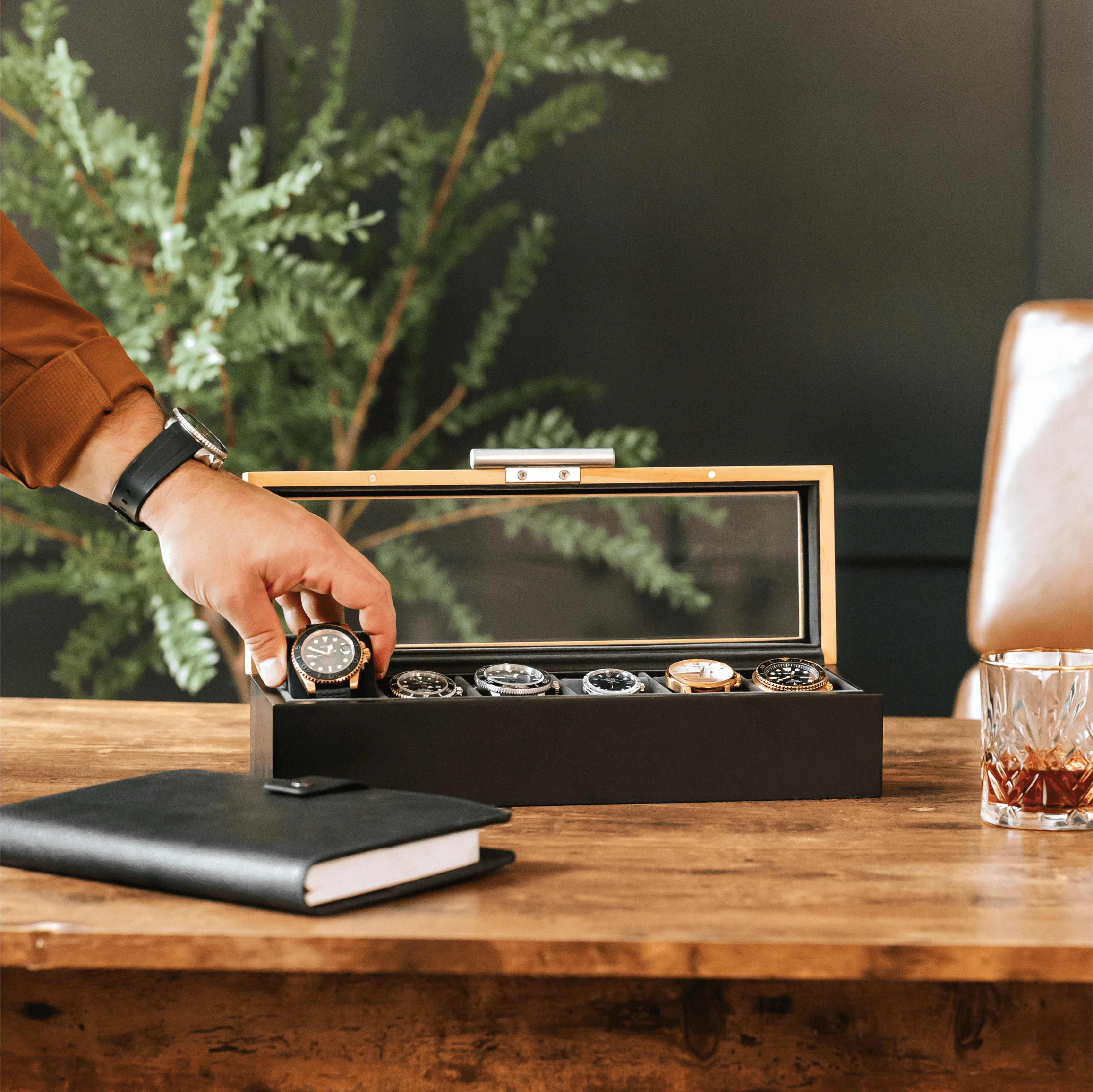 Pine Two-Toned Watch Box - 6 Slot - Image 5
