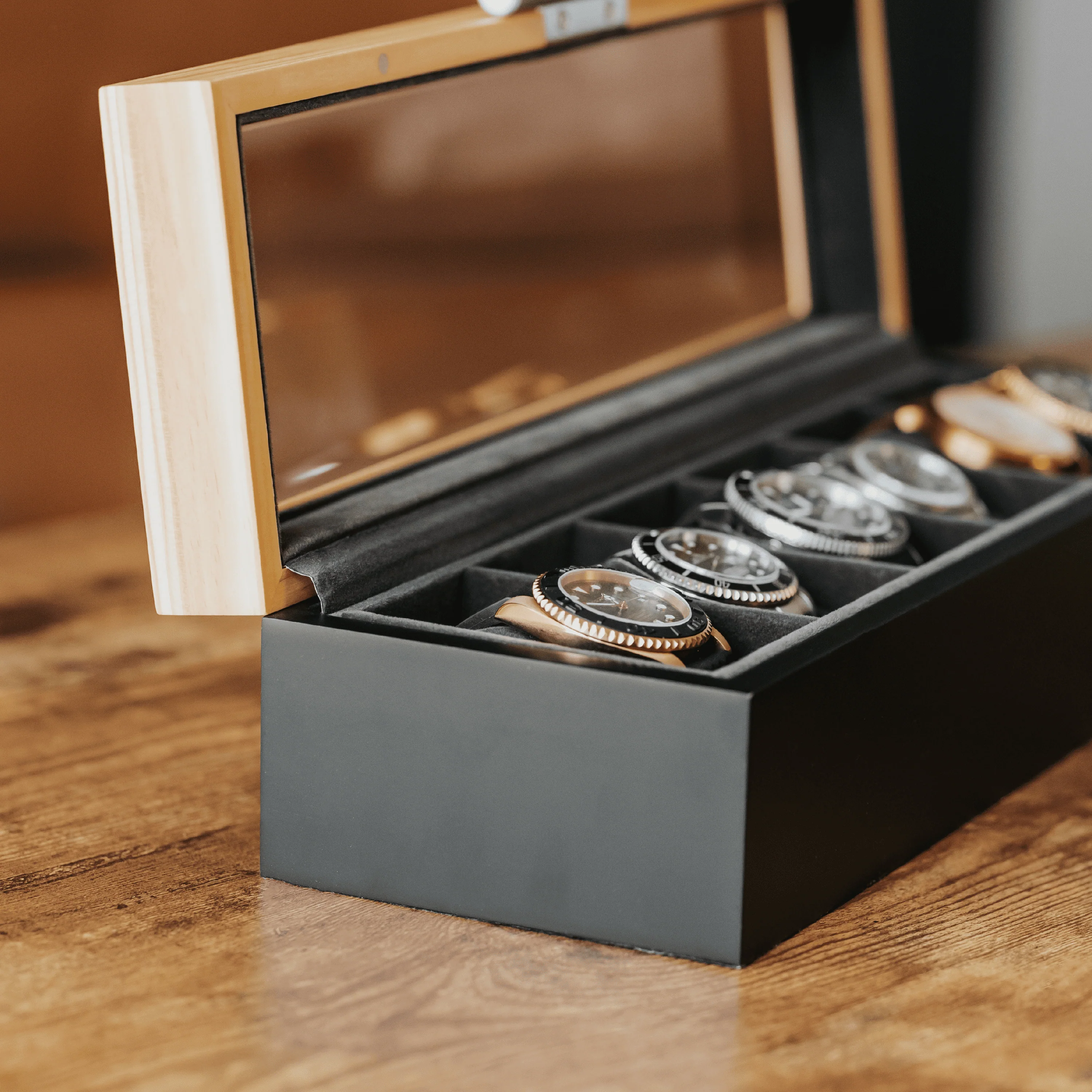 Pine Two-Toned Watch Box - 6 Slot - Image 6