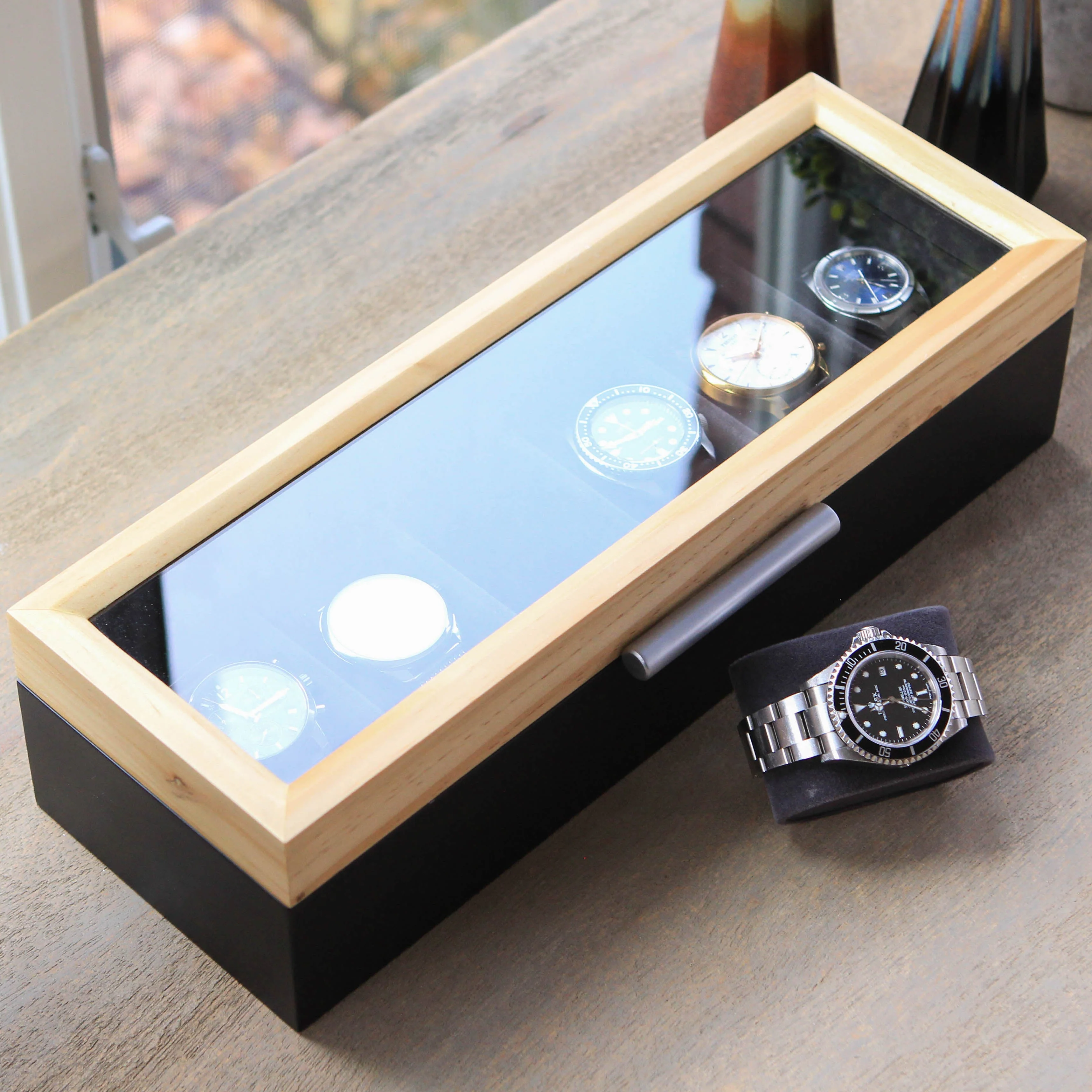 Pine Two-Toned Watch Box - 6 Slot - Image 7