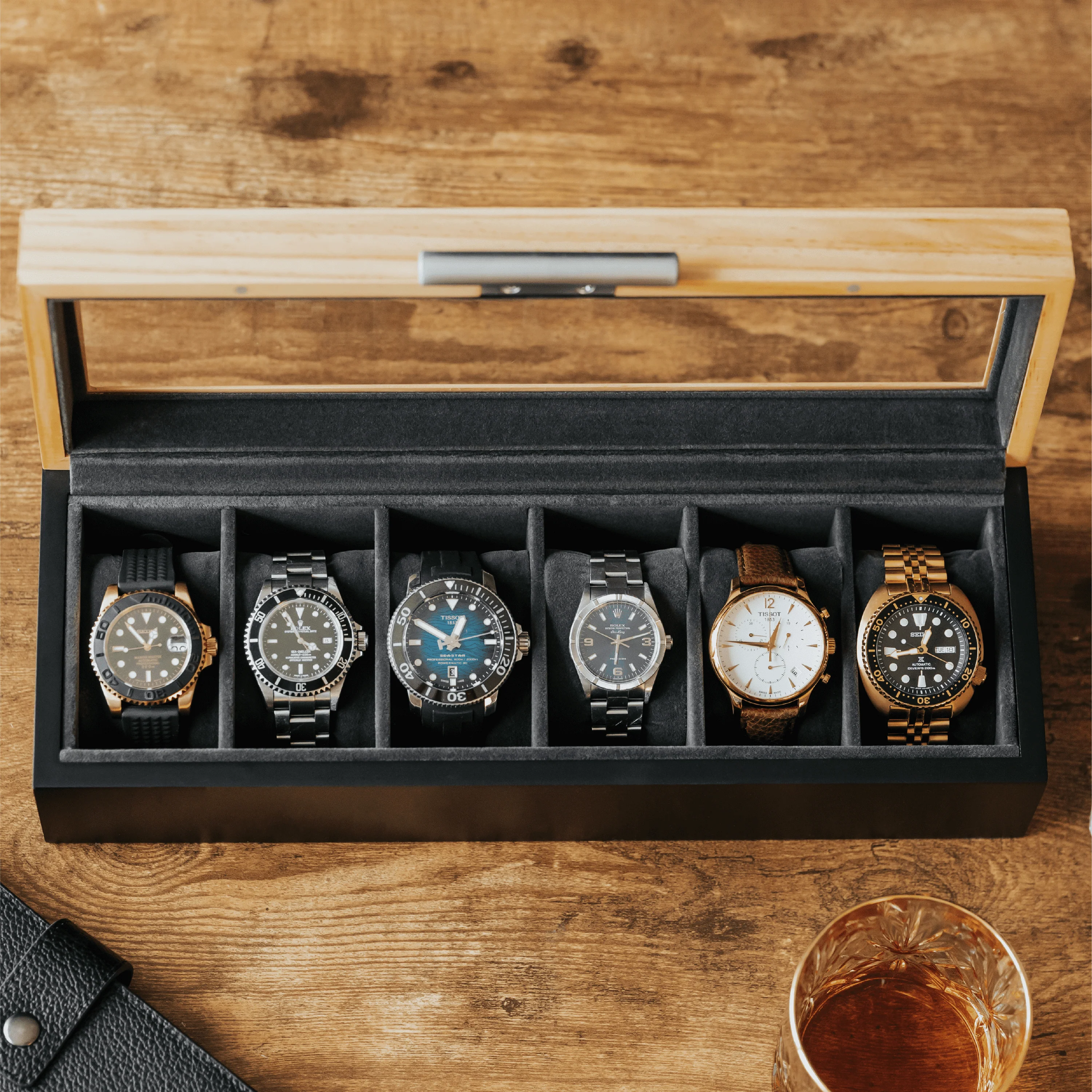Pine Two-Toned Watch Box - 6 Slot - Image 9