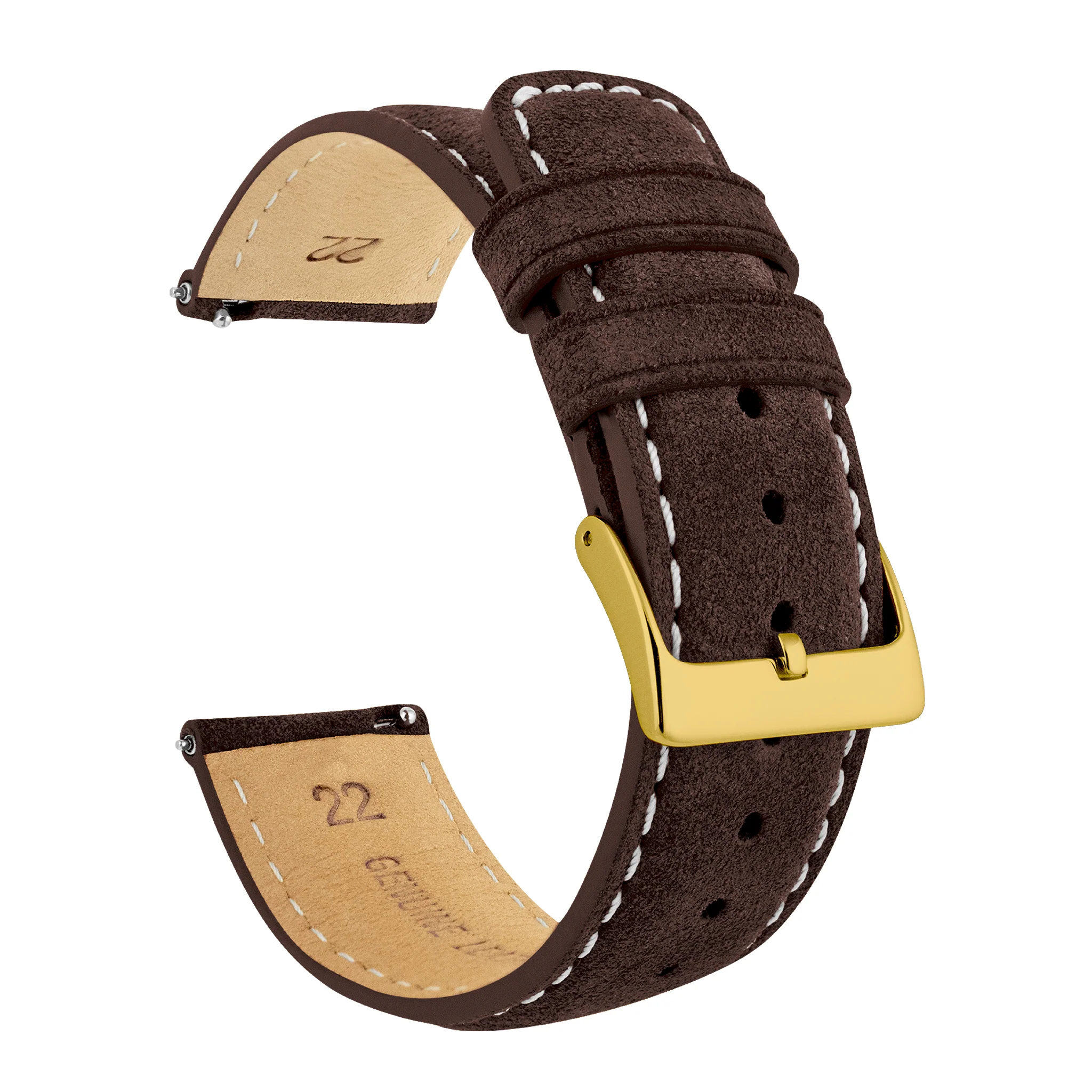 Root Brown Italian Suede Beige Stitching Watch Band - Image 5