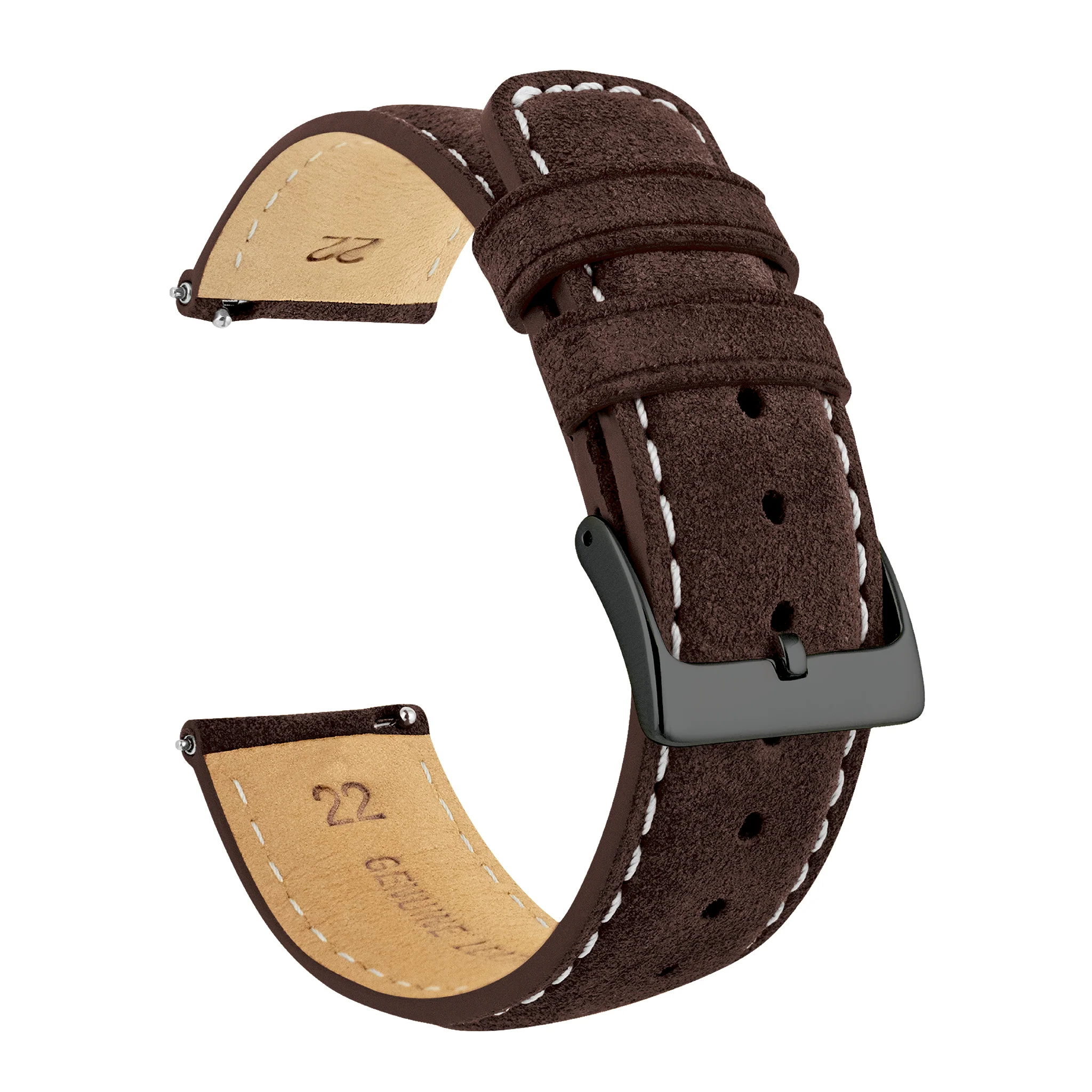 Root Brown Italian Suede Beige Stitching Watch Band - Image 6