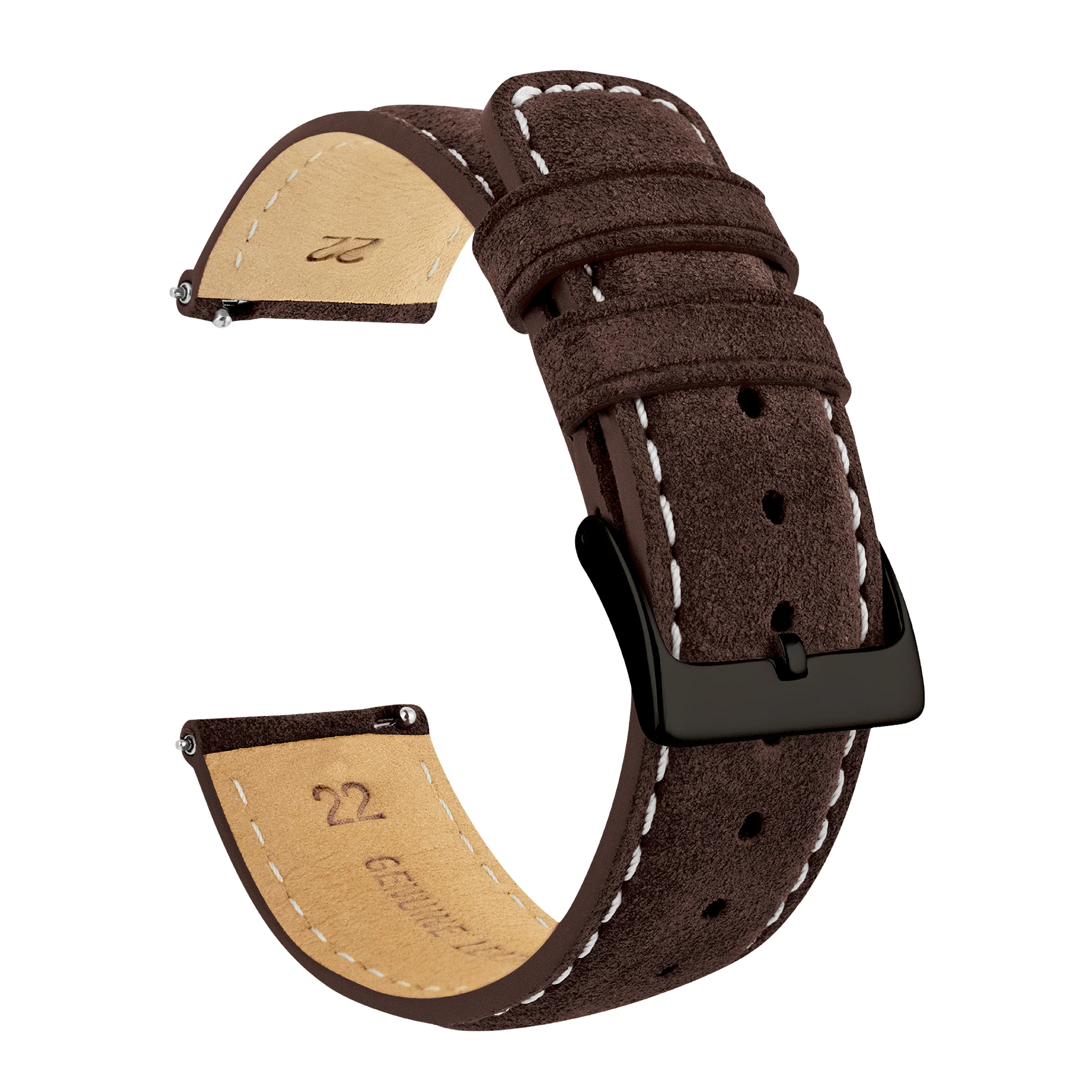 Root Brown Italian Suede Beige Stitching Watch Band - Image 8