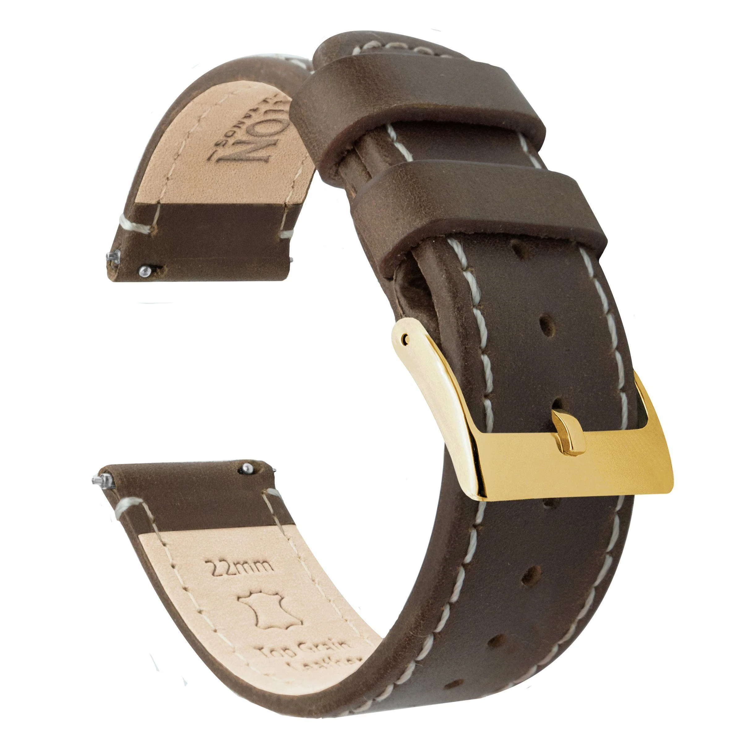Saddle Brown Leather White Stitching Quick Release Watch Band - Image 10