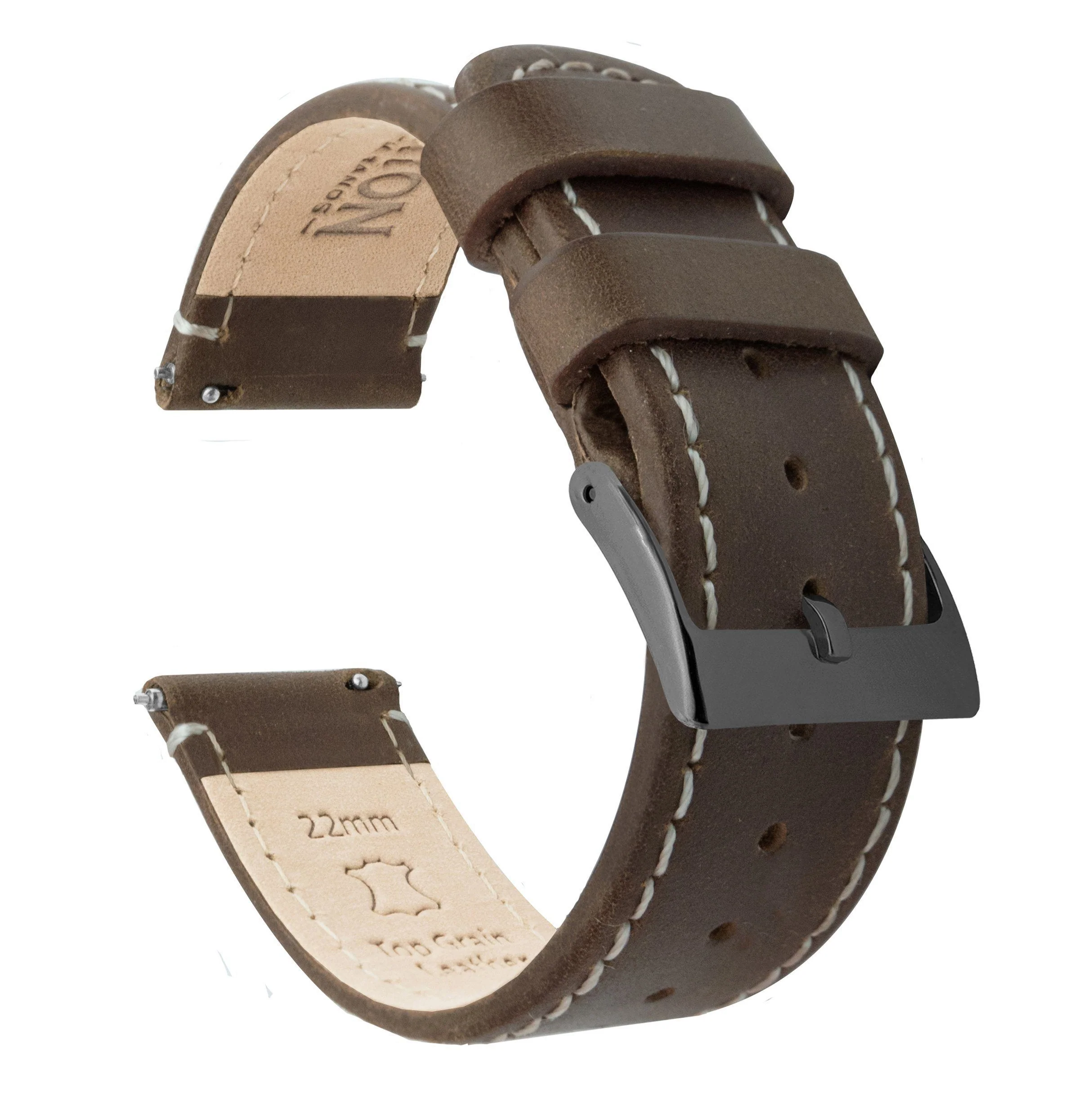 Saddle Brown Leather White Stitching Quick Release Watch Band - Image 8